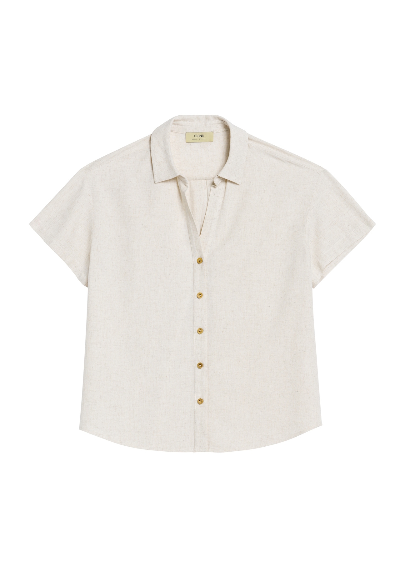 Beige women's linen shirt KOSDT-0179-81(W25) - front product view on white background.