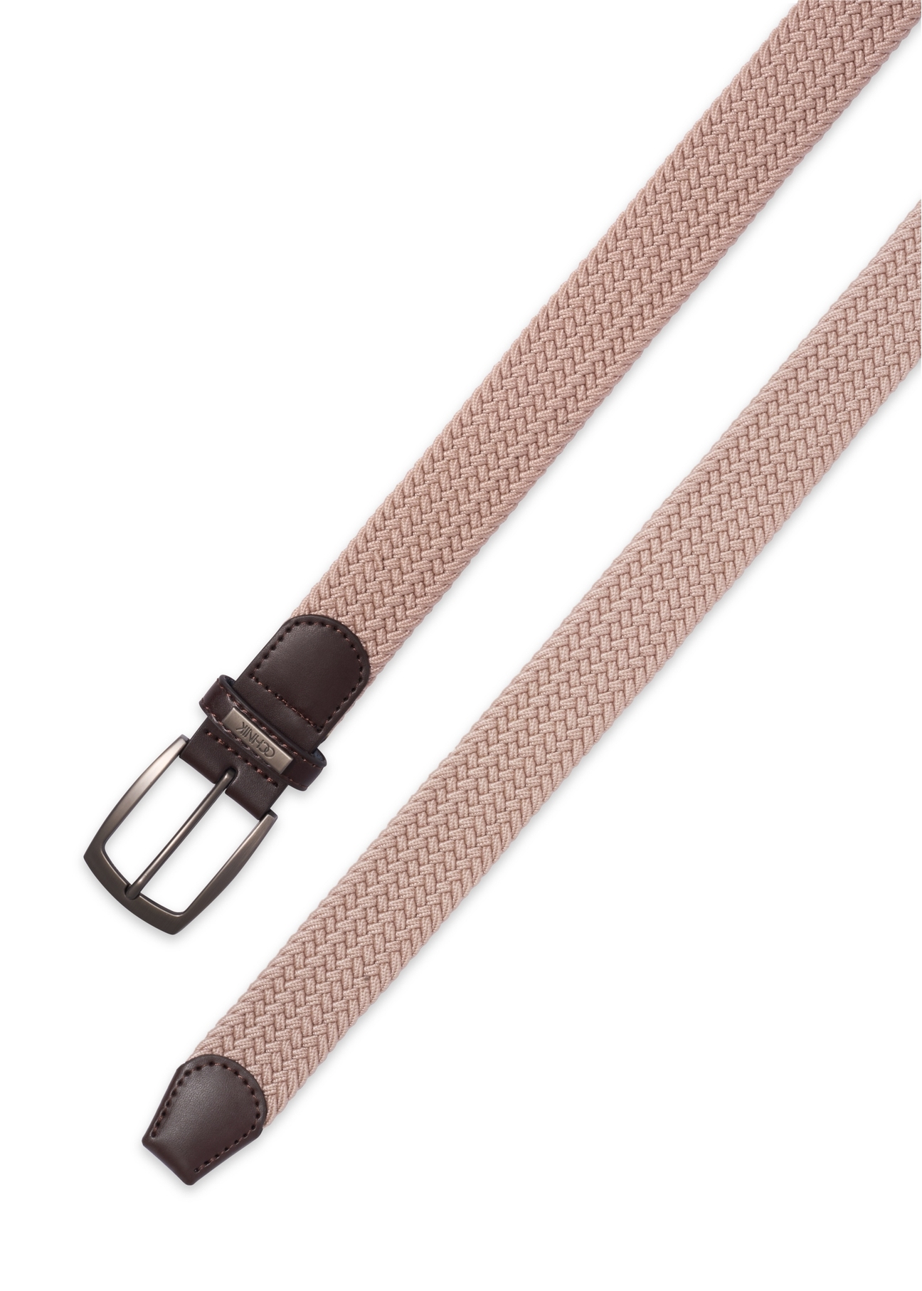 Cream braided men's belt PASMT-0004-0B(Z26), view of the product clasp on a white background.