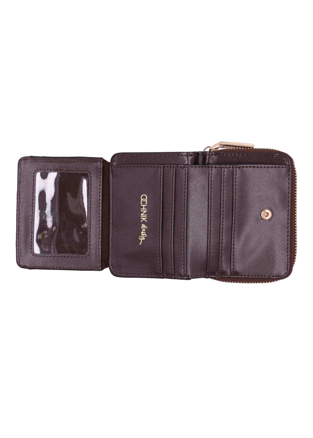 Small brown women's croco wallet POREC-0352A-1I(Z26), product view inside on white background.