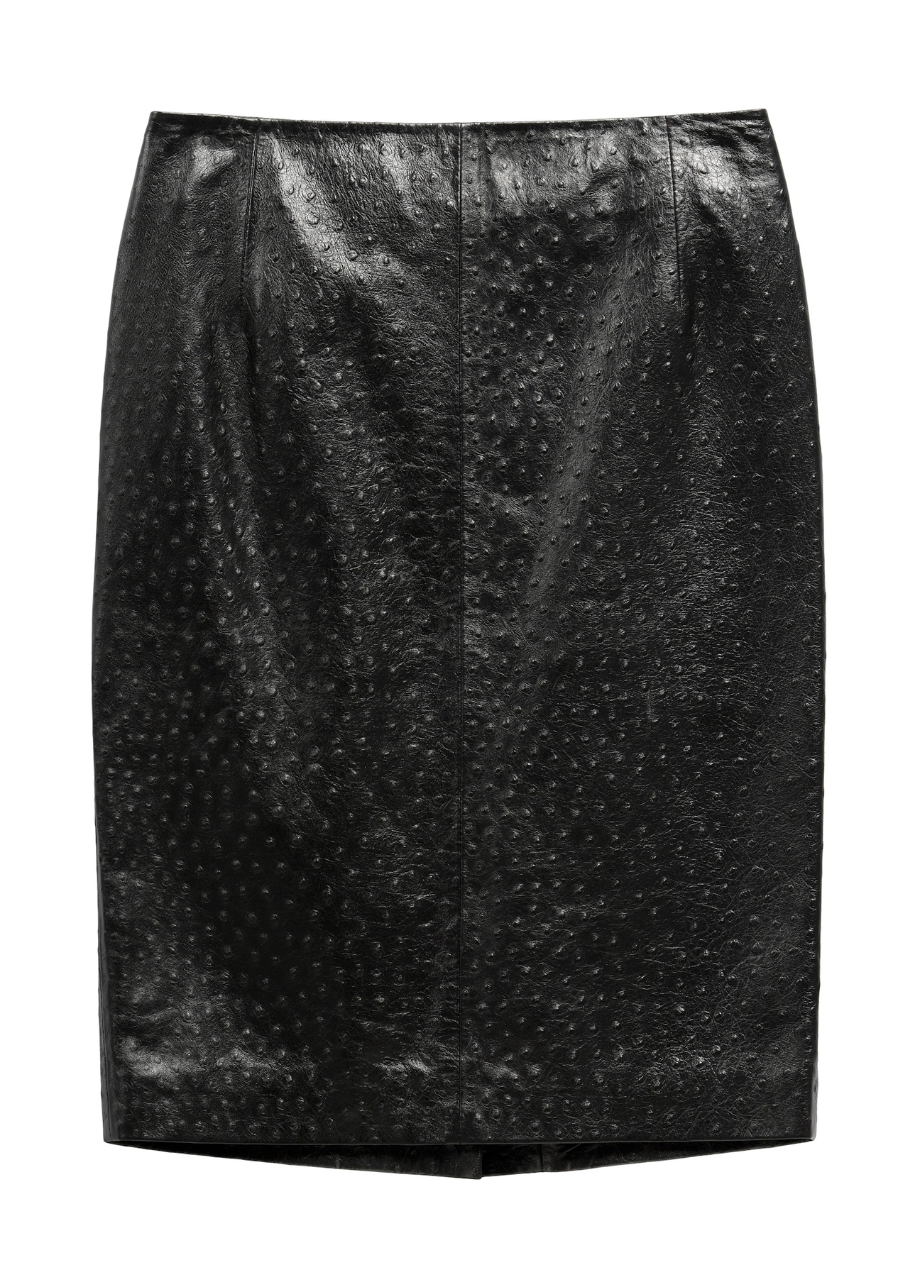 Women's black leather skirt SPCDS-0031-9I(Z26), front view on a white background.
