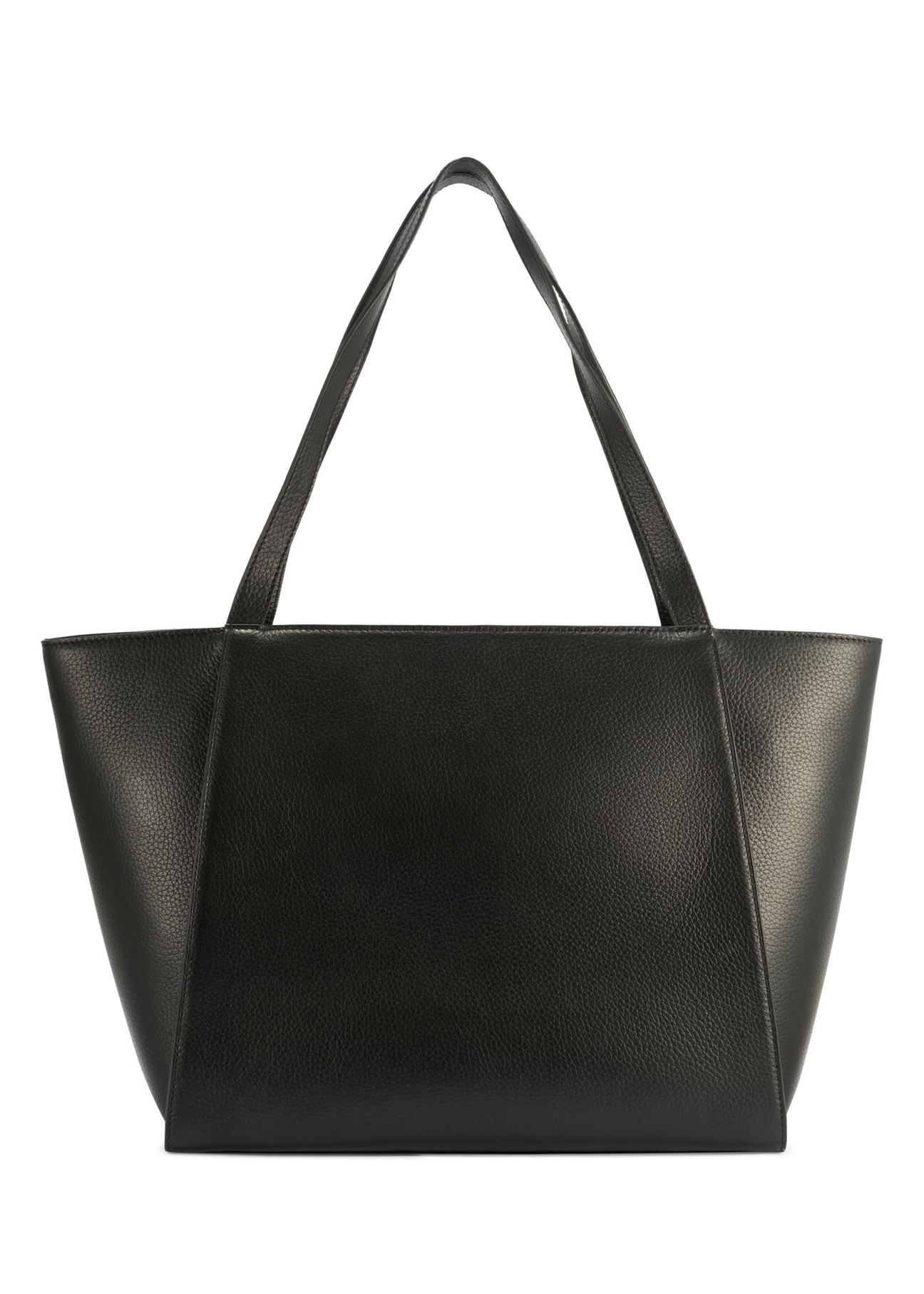 Black leather shopper bag TORES-1209-9I(W26) - product view from the back, on a white background.