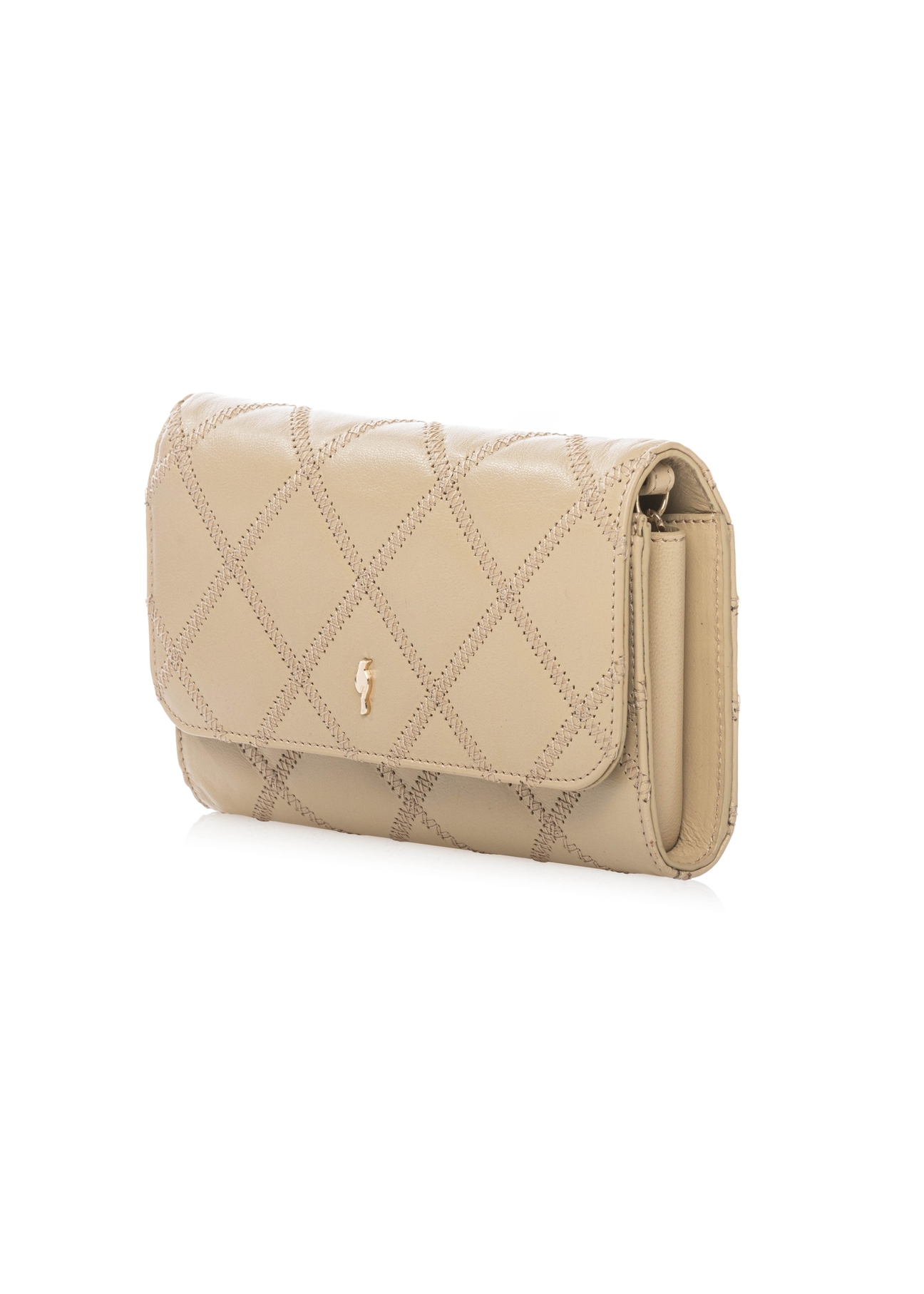 Small beige leather women's handbag TORES-1043-1B(W26) - diagonal product view, on a white background.