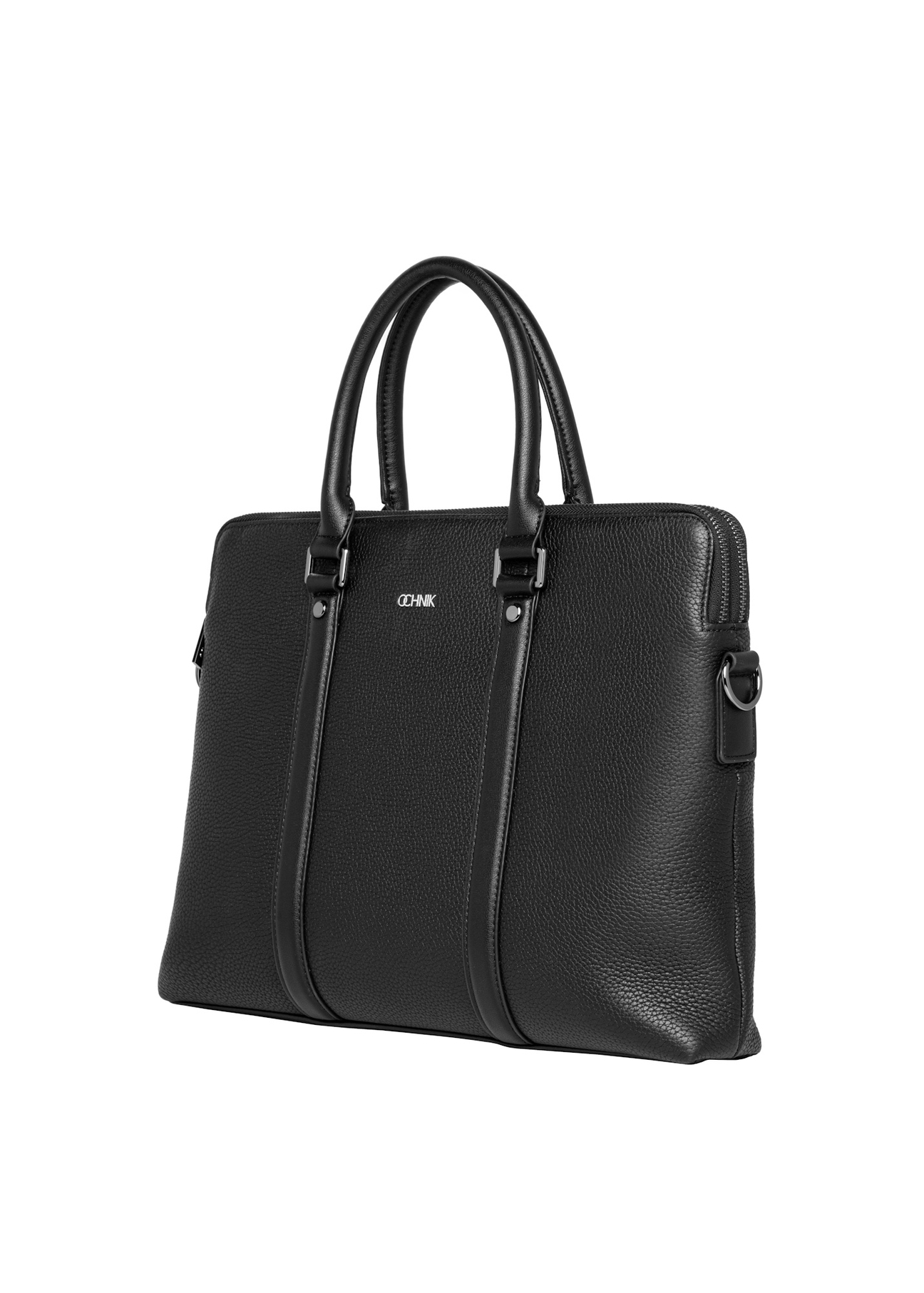 Black leather men's briefcase TORMS-0536-9I(Z26), diagonal product view on white background.