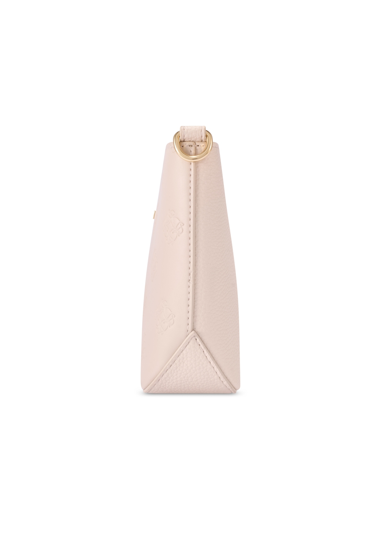 Cream women's handbag with monogram TOREC-1159-0B(W26), side product view on white background.