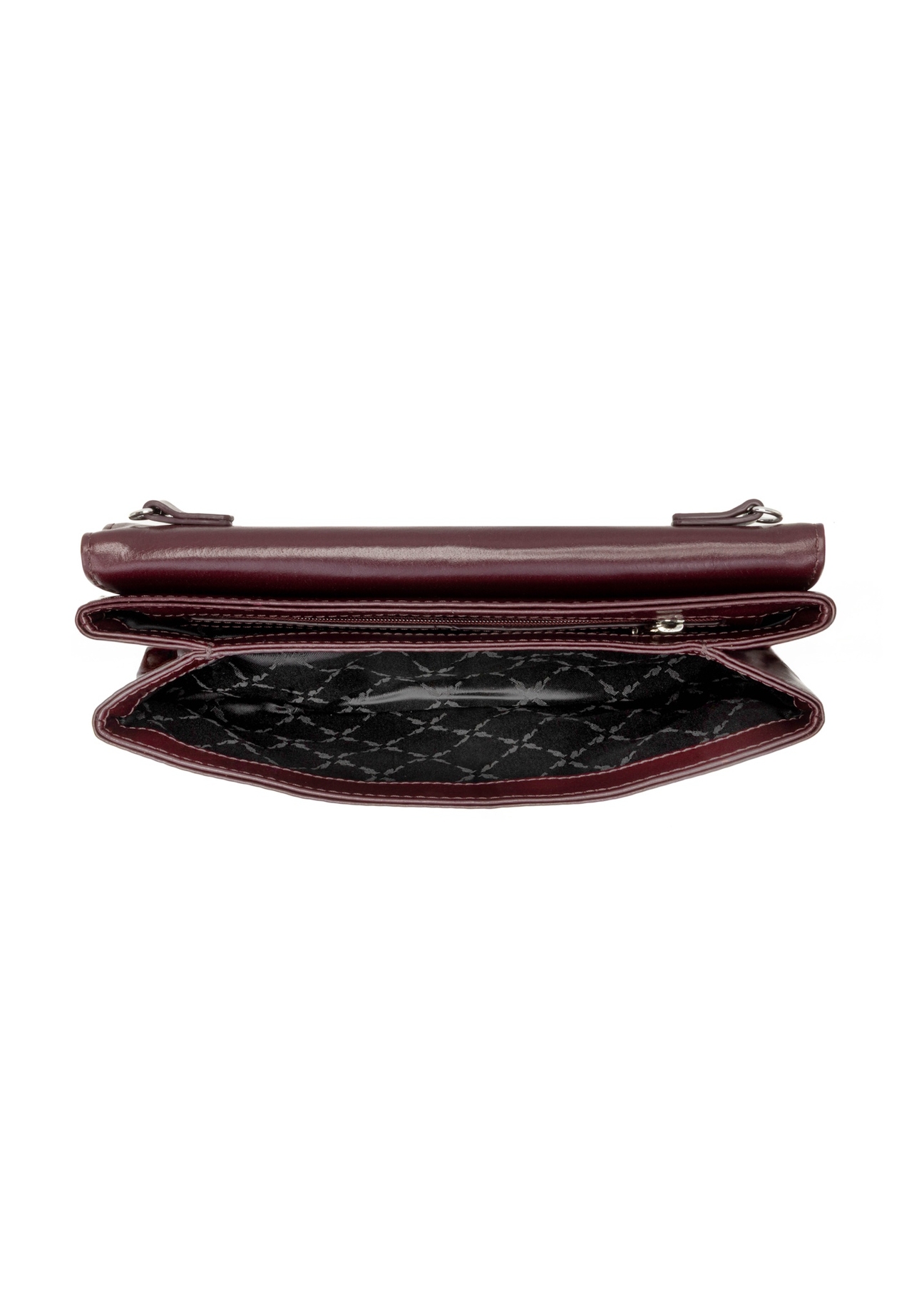 Burgundy small leather clutch bag TORES-1188-49(Z25), product view inside on white background.