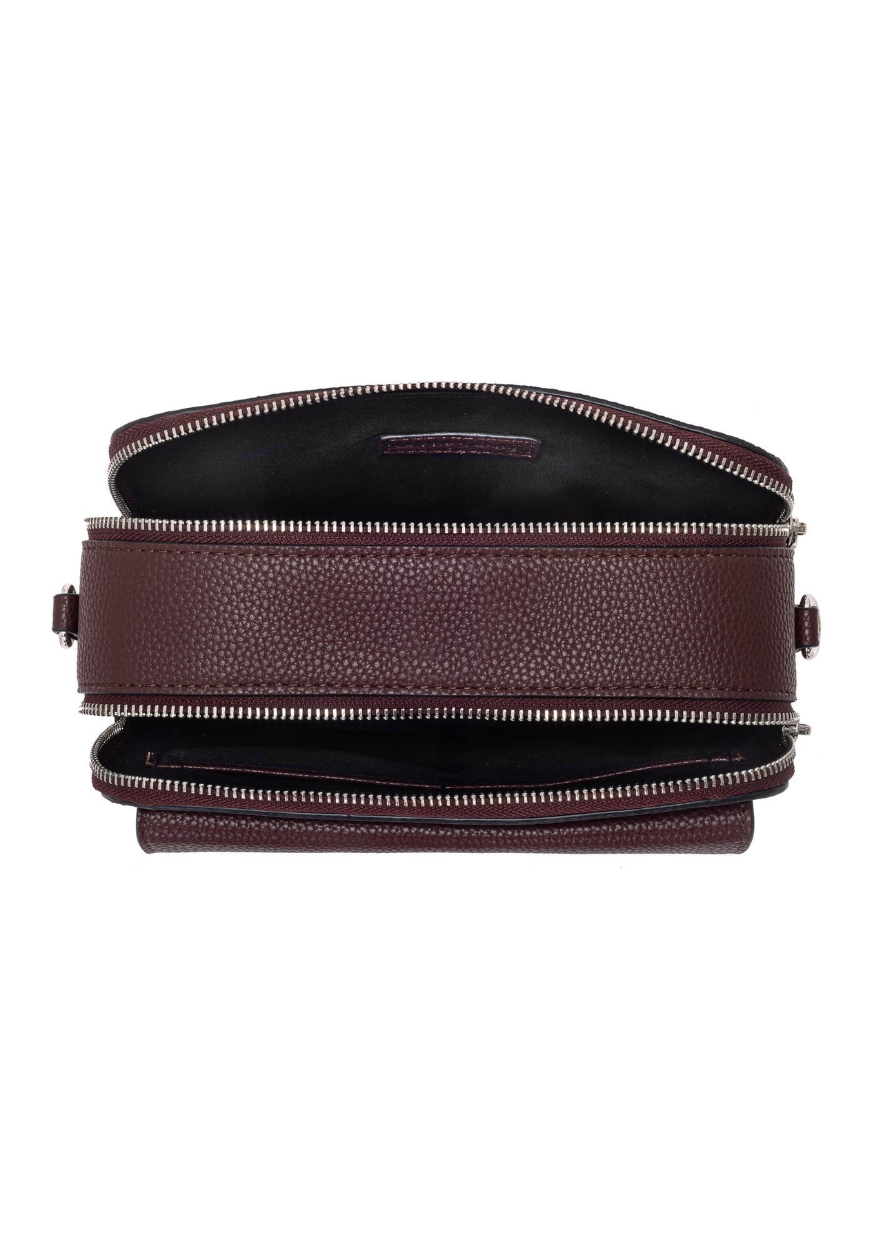 Burgundy two-compartment shoulder bag TOREC-0405C-49(Z25), view of the inside of the product on a white background.