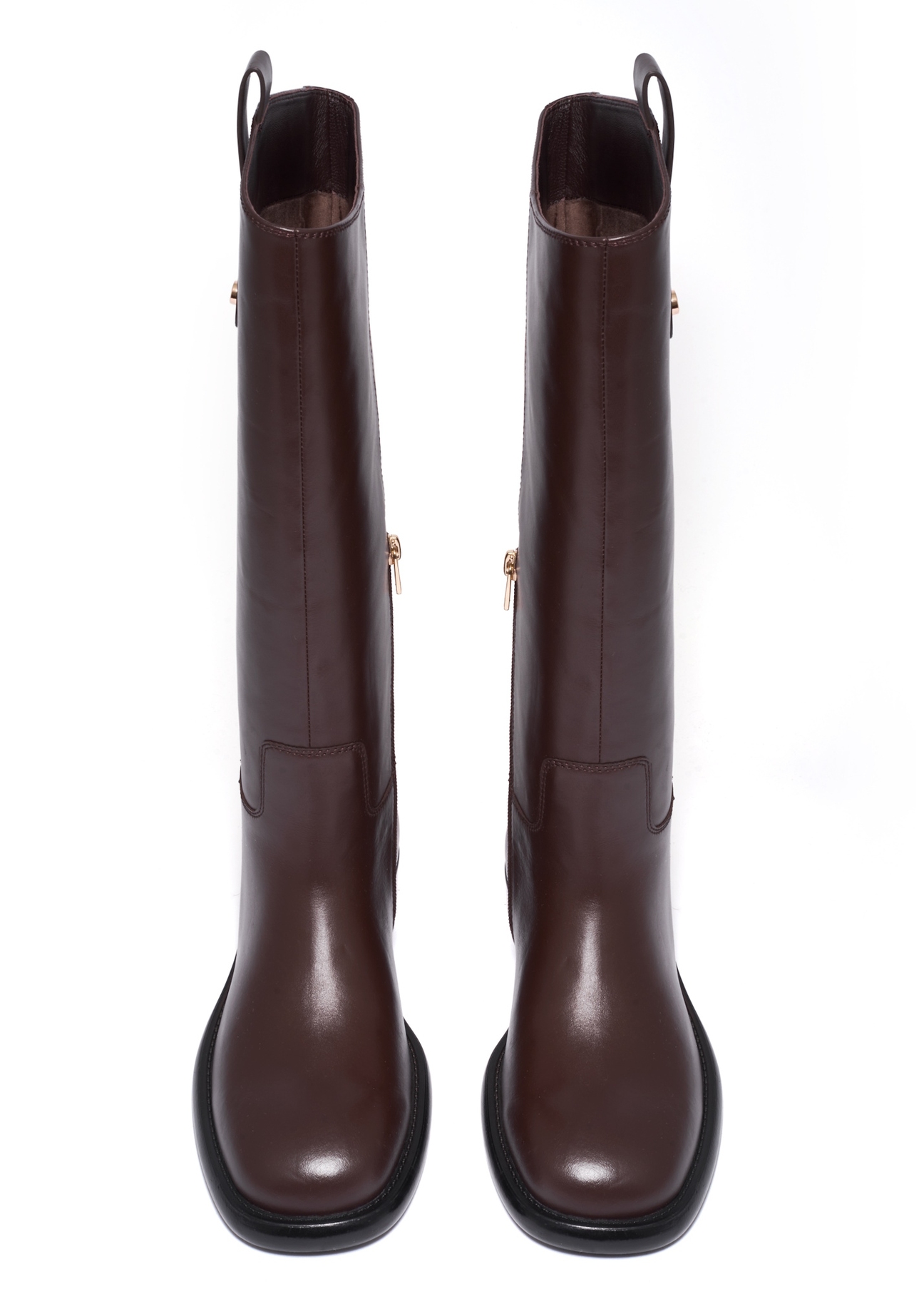 Women's dark brown leather boots BUTYD-1333-1I(Z26) – front view of the product on a white background.