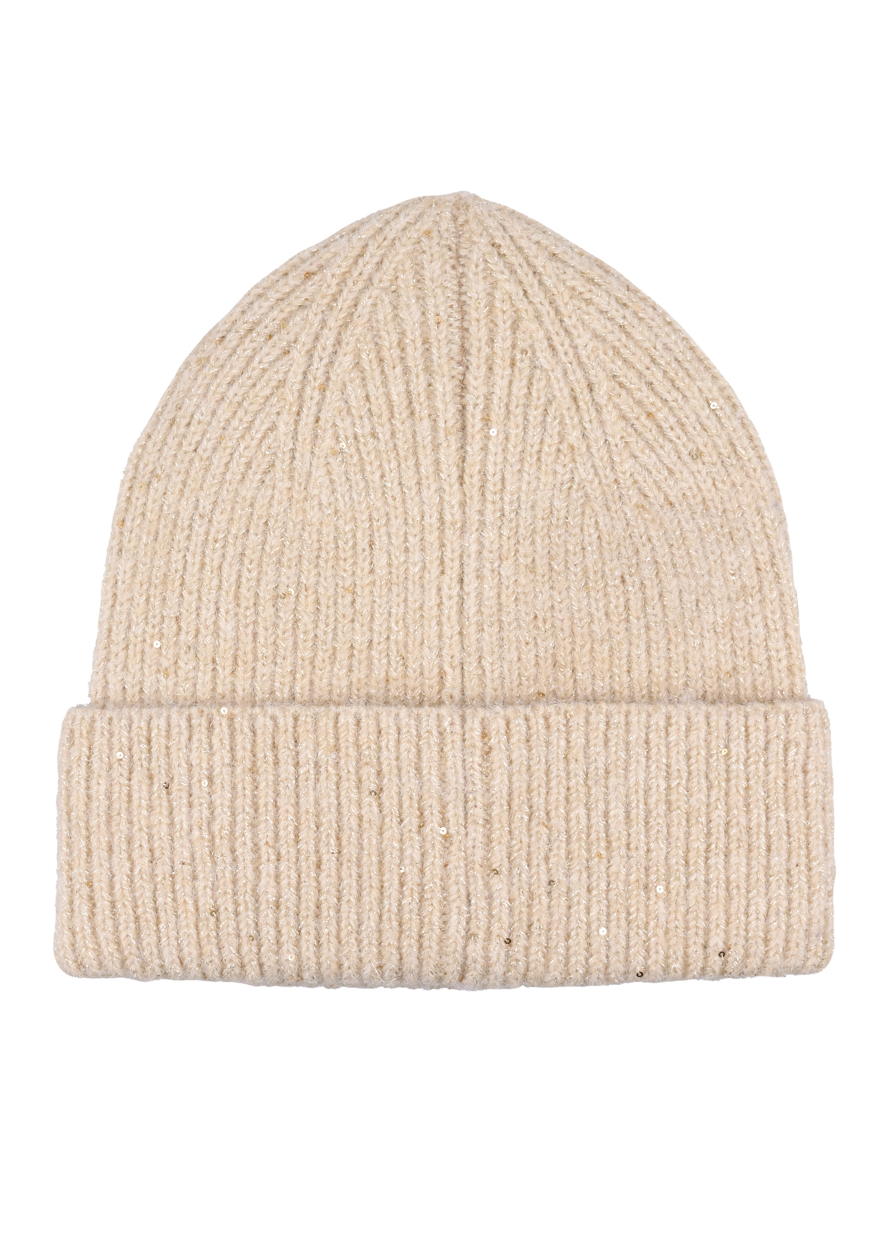 Beige women's hat with wool CZADT-0218-1B(Z26), product view from the back on a white background.