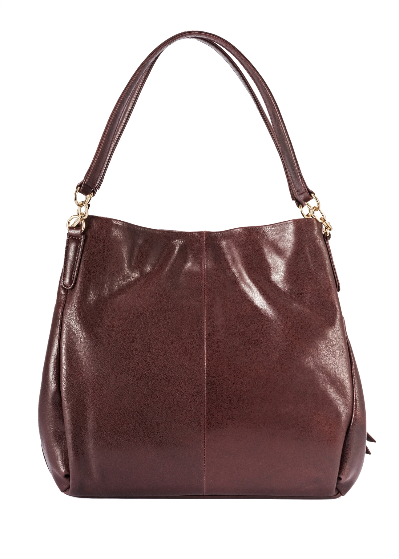 Brown leather women's shopper handbag TORES-0636D-89(Z25), product view from the back on a white background.