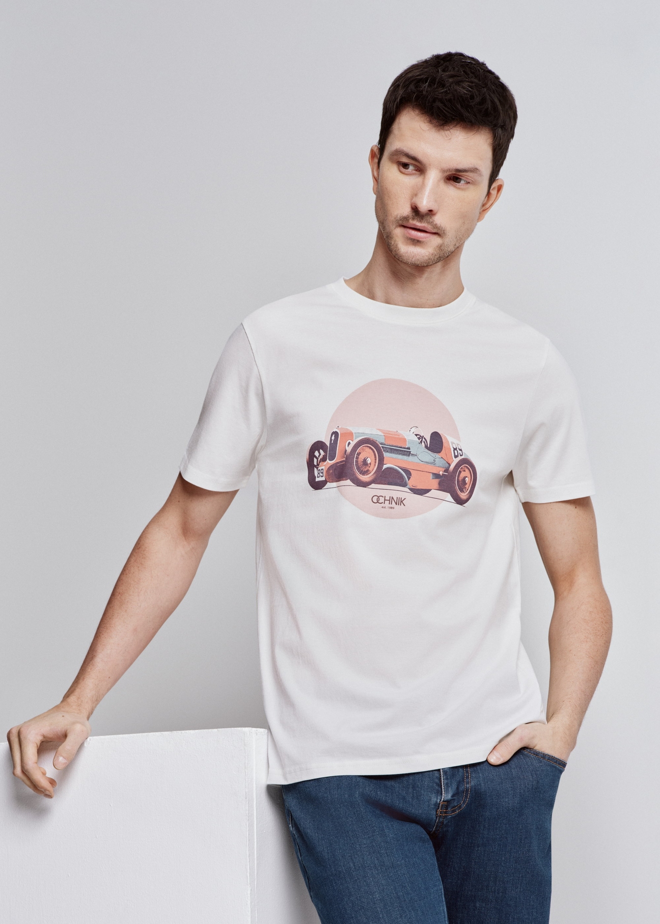 Cream Printed Men's T-shirt TSHMT-0106-12(W24)-01