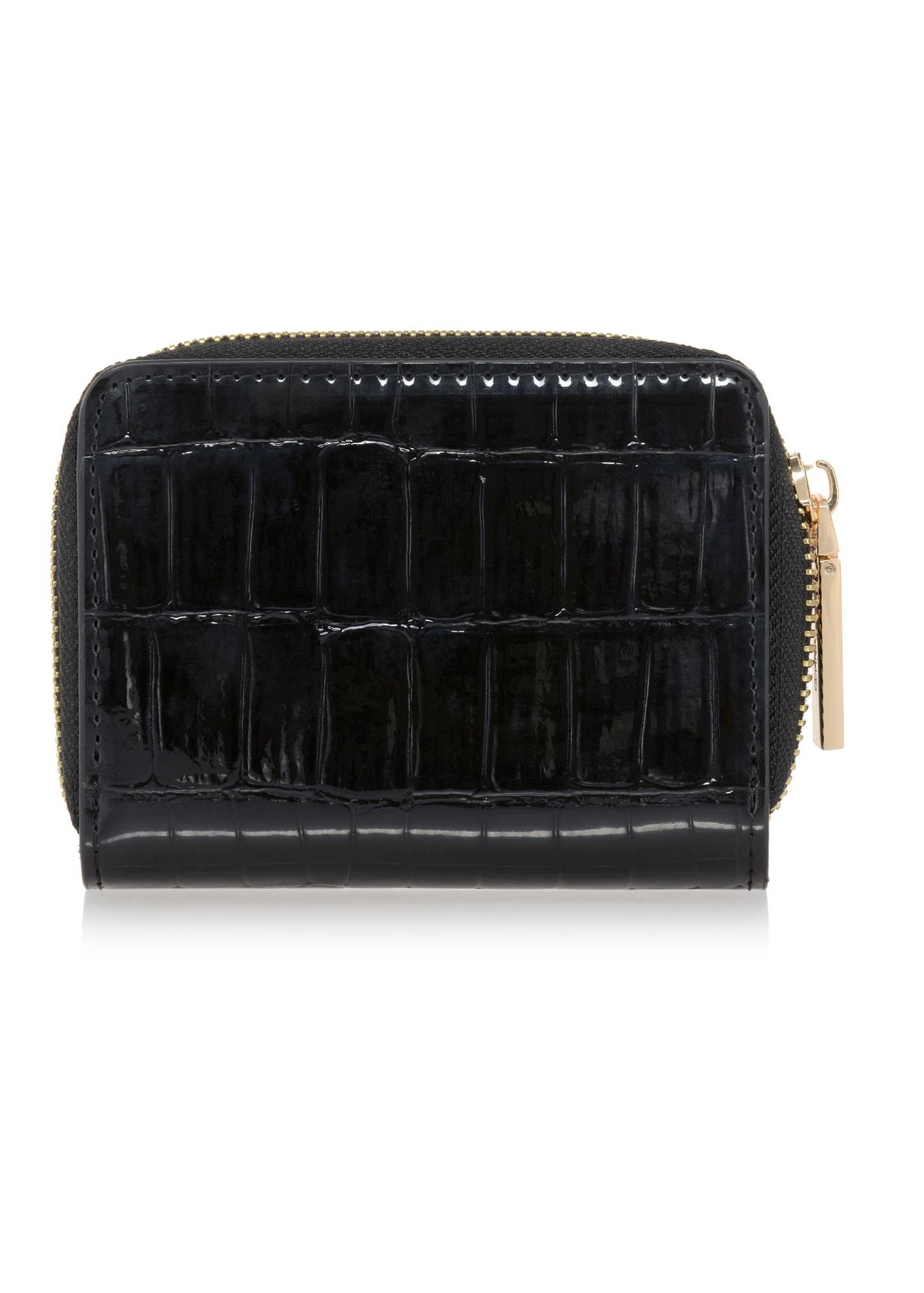 Small black croco women's wallet POREC-0352A-9G(Z26) back view of the product on a white background.