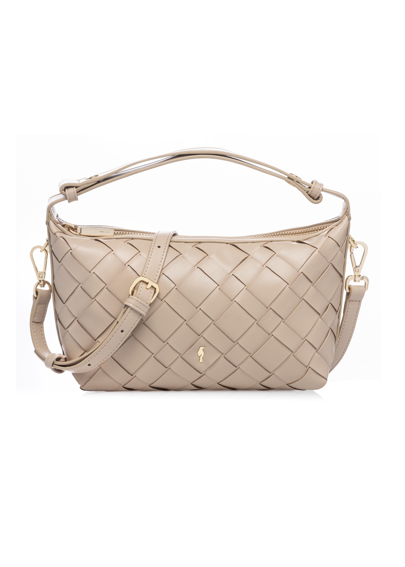 Beige women's handbag with braid TOREC-1169-1A(W26) - front product view, on white background.