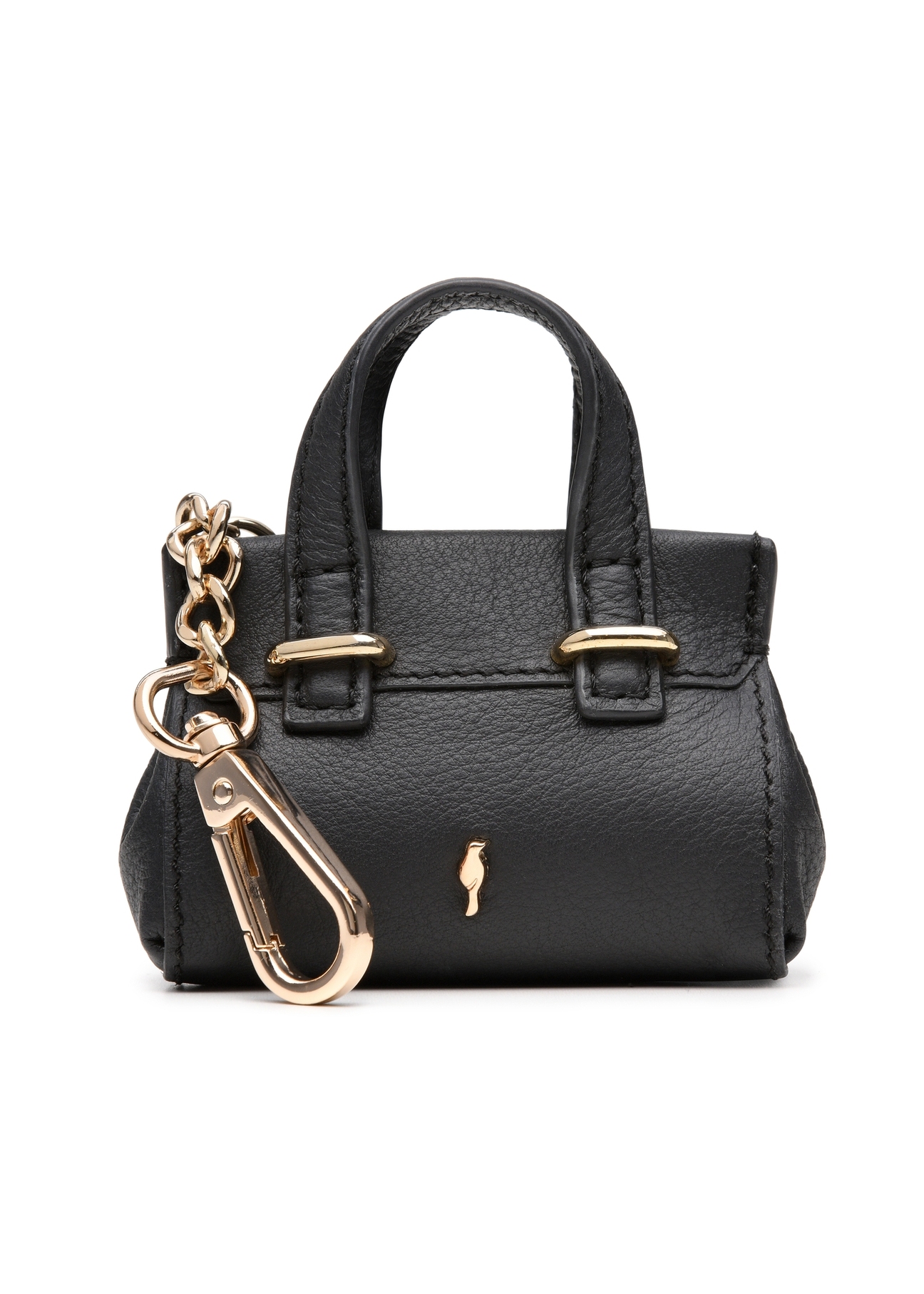 Black leather handbag-shaped keychain BRELOK-0214-99(Z25), front product view on white background.