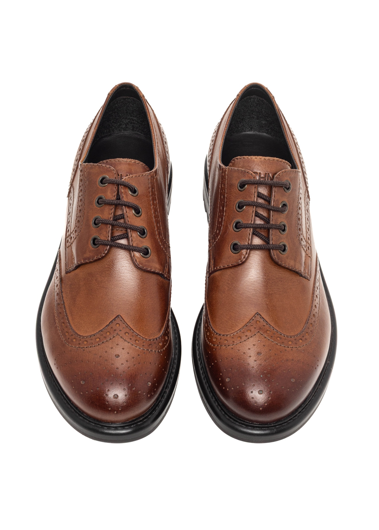 Brown leather men's shoes BUTYM-0548-1H(Z26), front product view on white background.