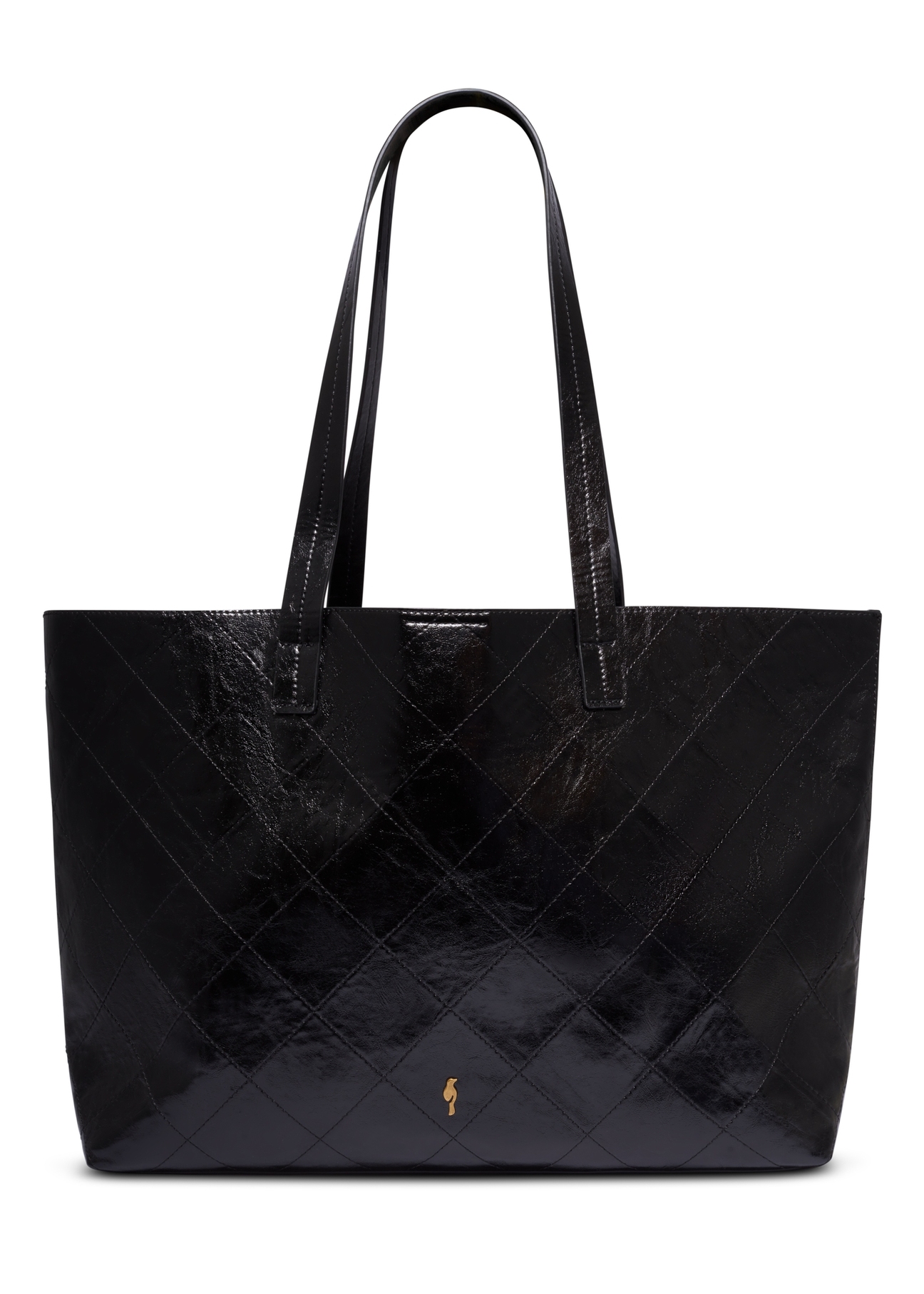 Women's black shopper bag with stitching TOREC-1247-9P(Z26), front product view on white background.