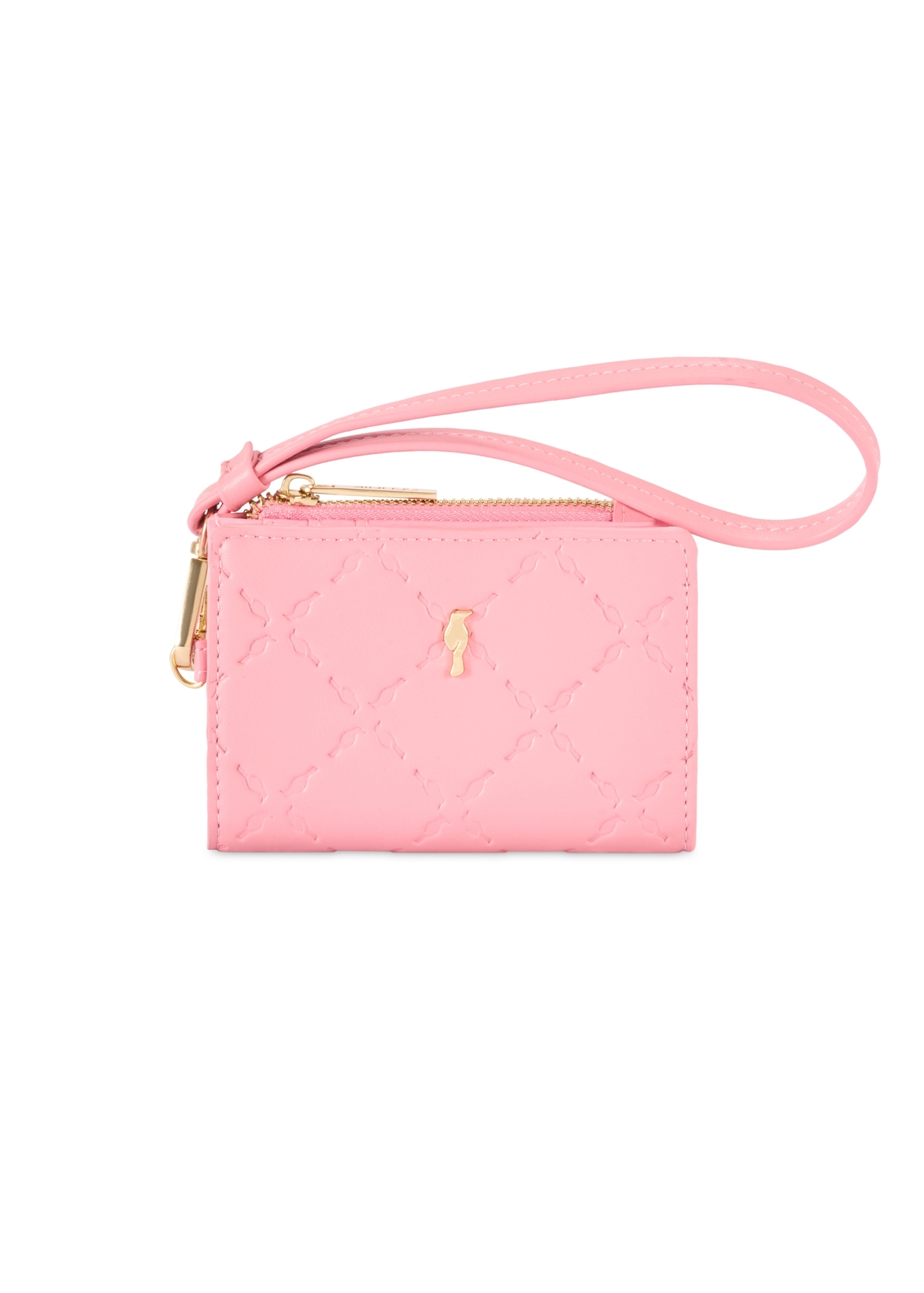 Pink small women's wallet with handle POREC-0407-5B(W26) - front product view, on white background.