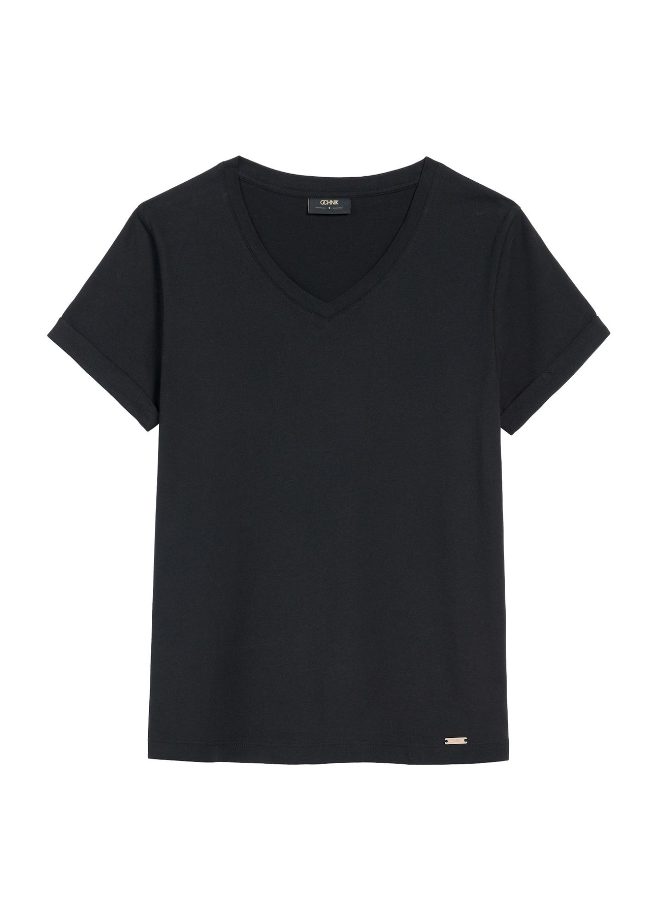 Black women's V-neck T-shirt TSHDT-0118B-99(Z26), front product view on white background.