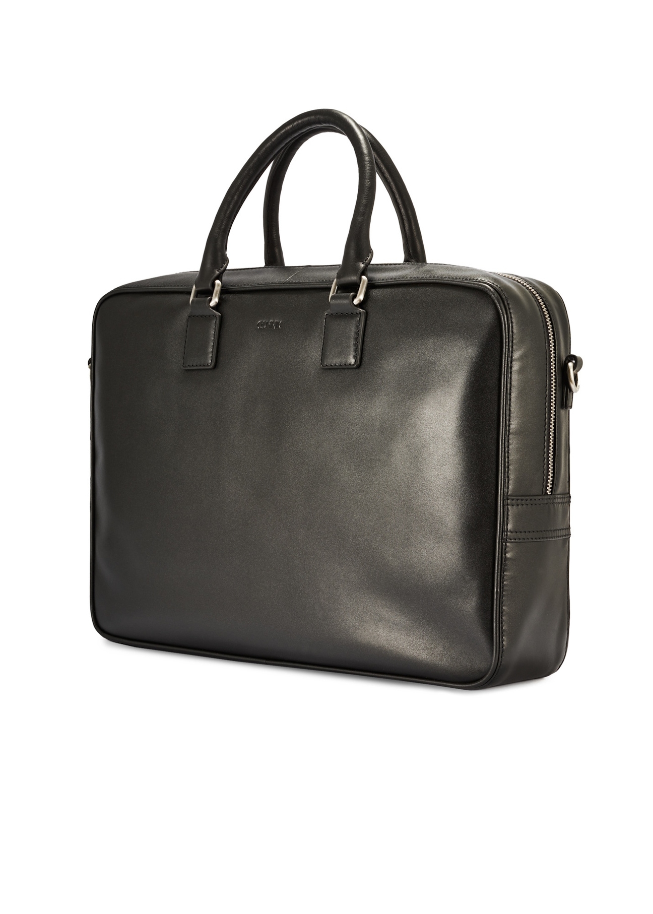 Roomy men's bag made of black leather TORMS-0471-99(Z25), diagonal product view on a white background.