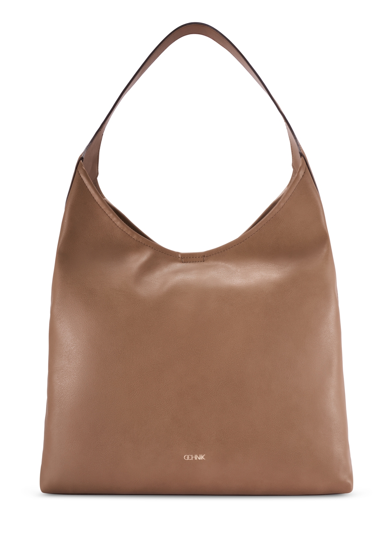 Large women's handbag in camel color TOREC-1199-1D(W26), product view from the front on a white background.