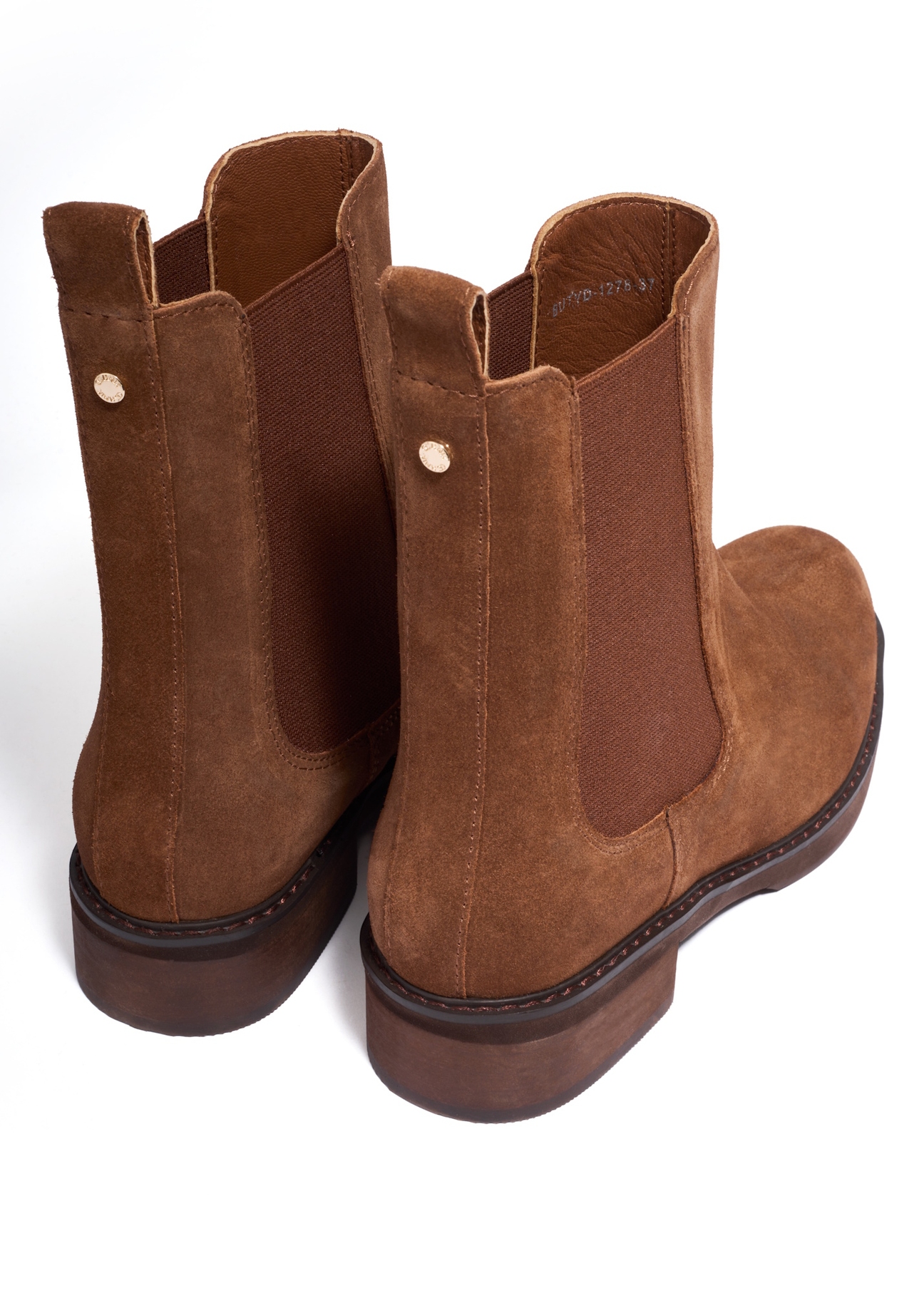 Light brown suede women's Chelsea boots BUTYD-1278-1G(Z26), product view from the back on a white background.