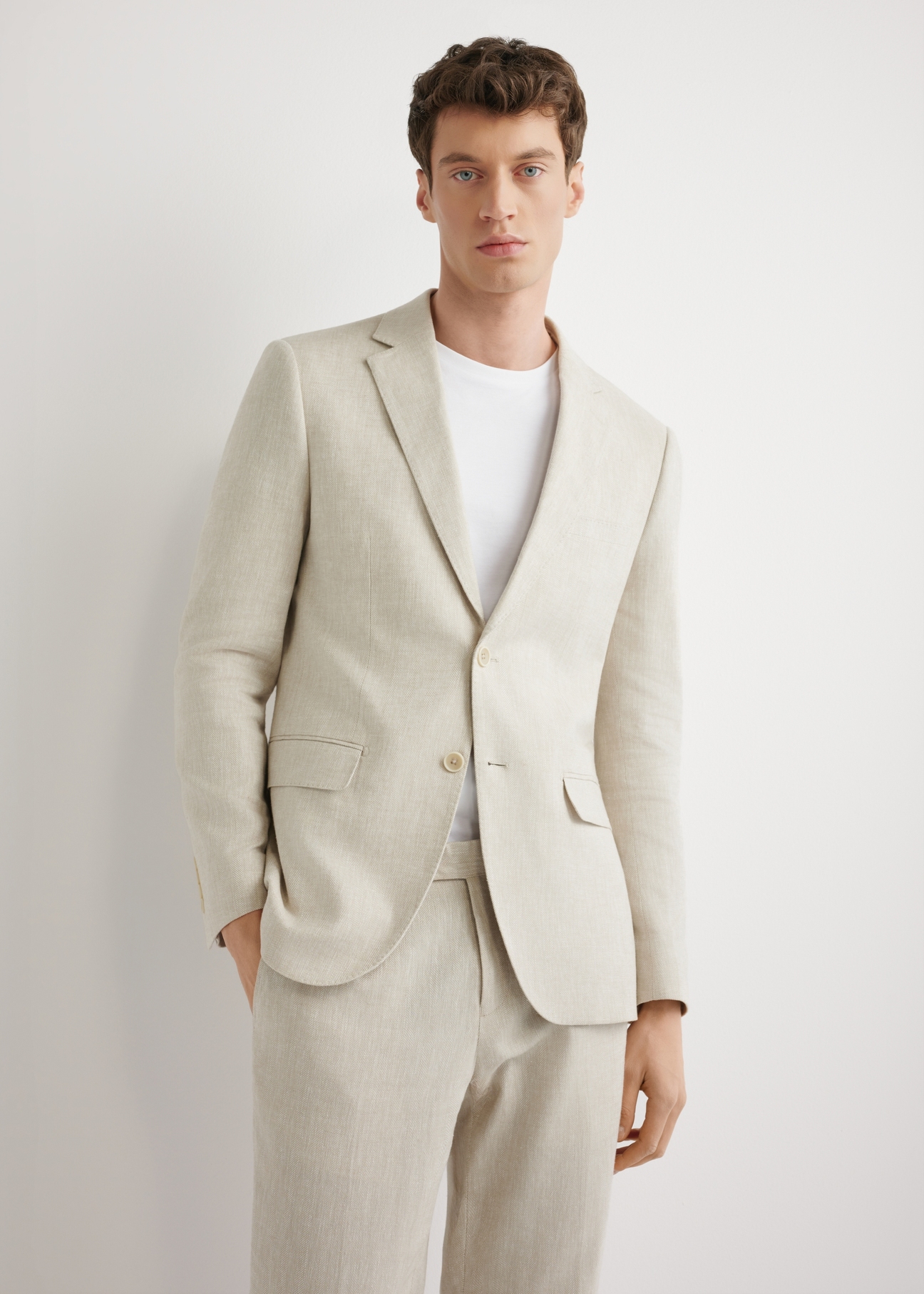 Men's beige herringbone jacket MARMT-0023-1B(W26)