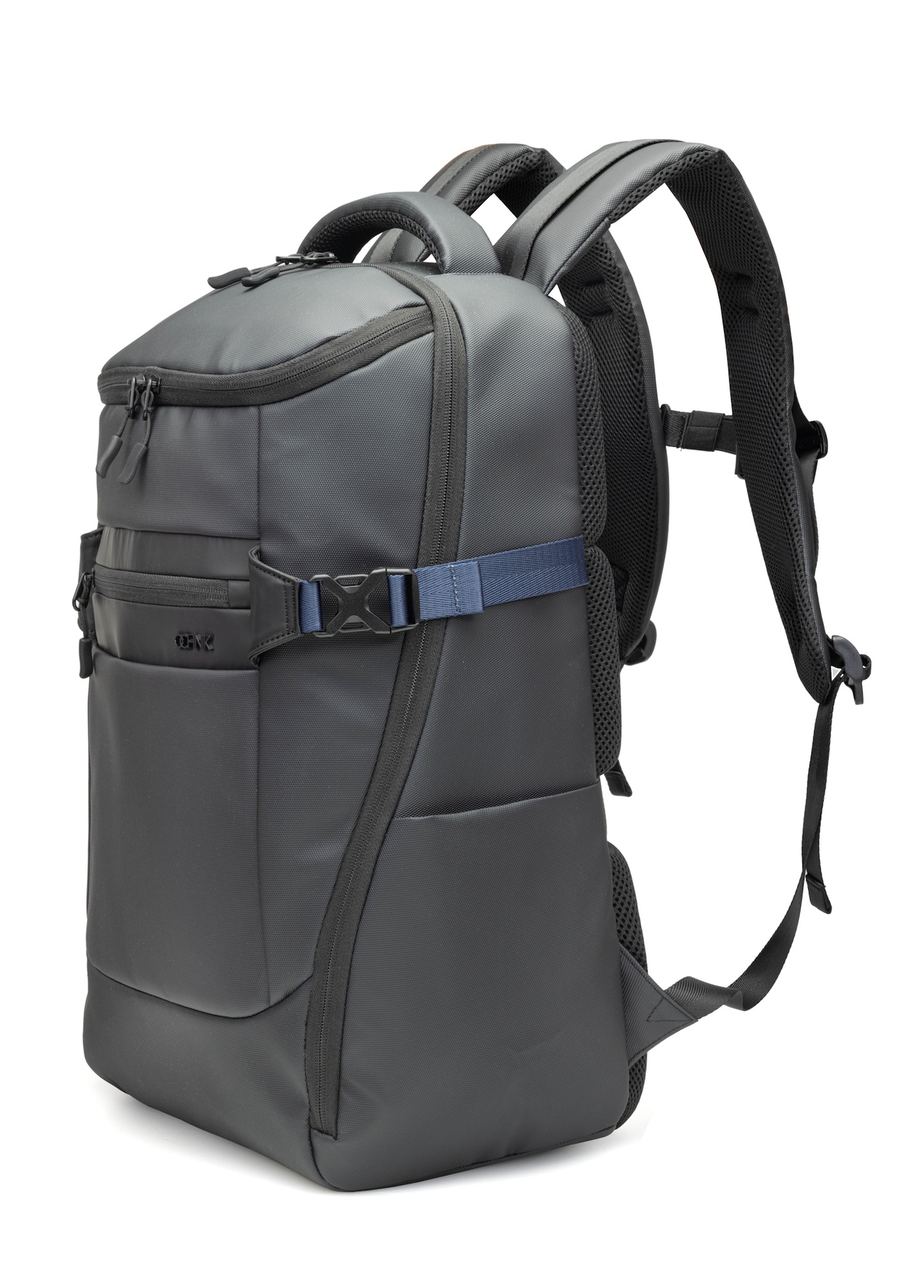 Black men's travel backpack TORMN-0392-9J(W26), diagonal product view on white background.