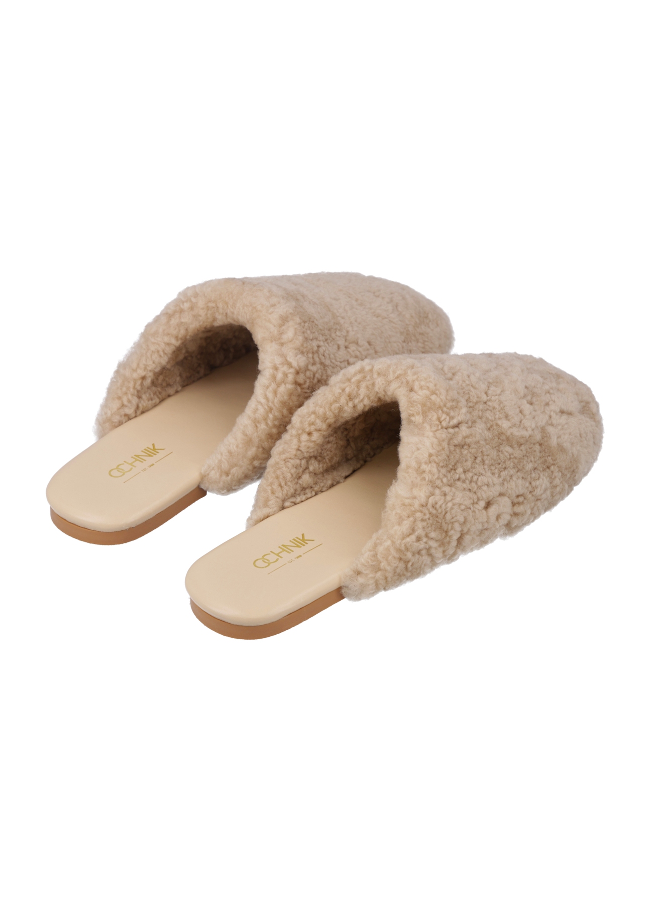 Beige women's wool slippers BUTYD-1318-1B(Z26), rear view of the product on a white background.