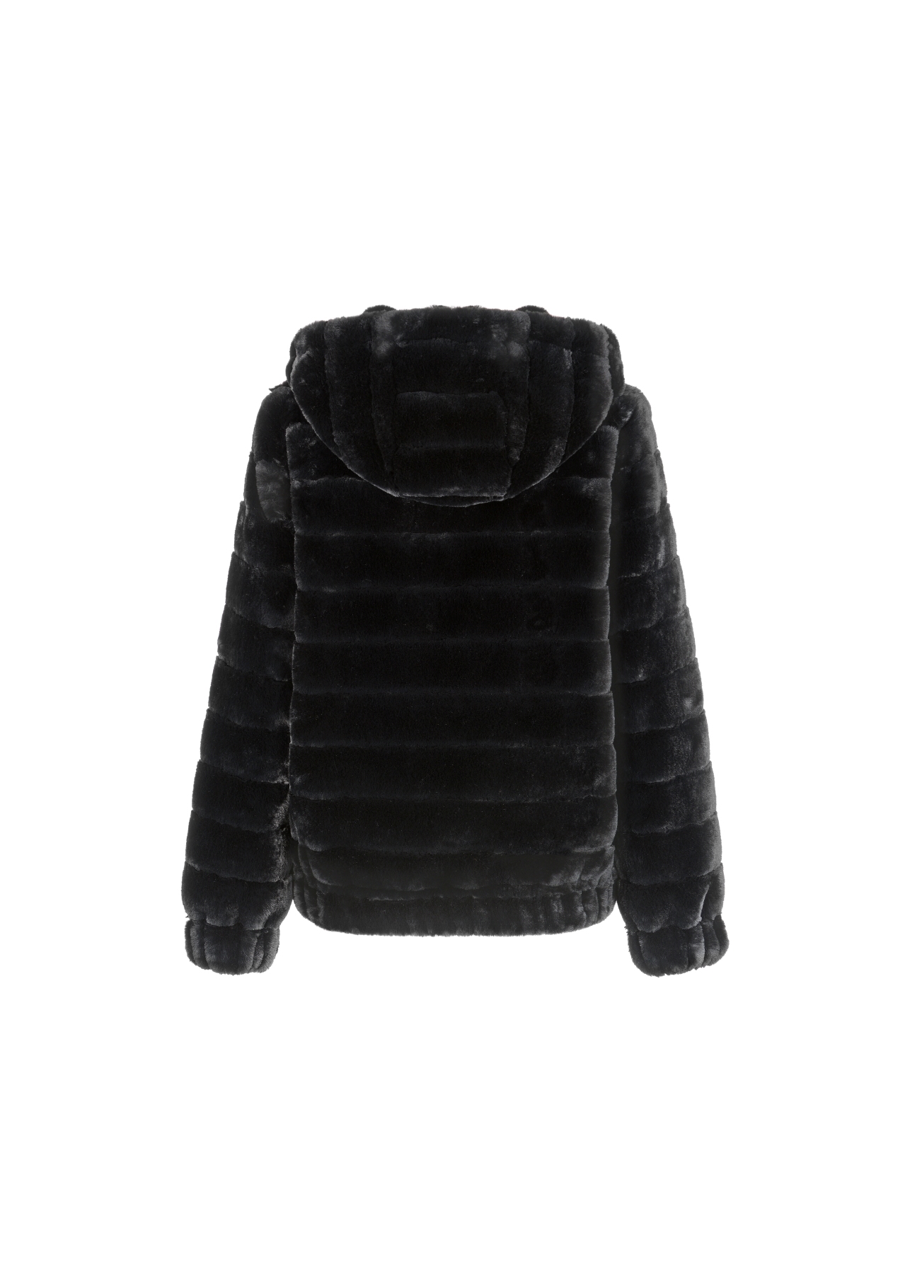 Women's artificial black fur coat with hood FUTDP-0006-99(Z21)-05