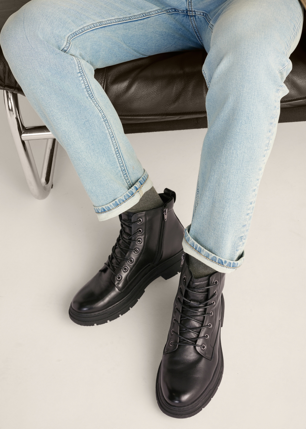 Men's black leather ankle boots BUTYM-0570-99(Z26)