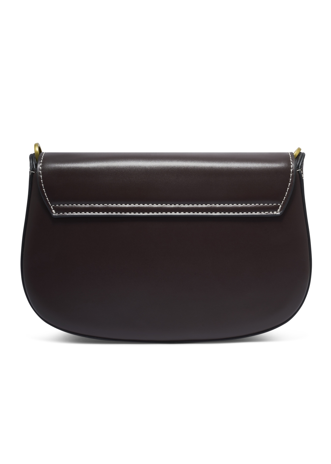 Brown women's handbag with stitching TOREC-1380-1H(Z26), product view from the back on a white background.