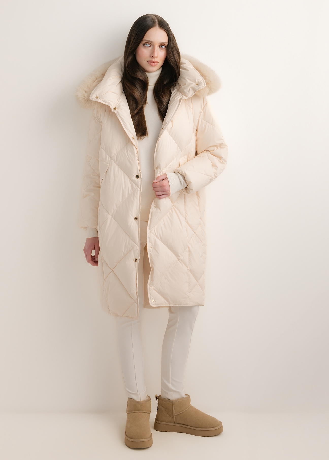 Cream women's winter jacket KURDT-0708-0C(Z26) – front view of the product on a white background. Full silhouette visible.