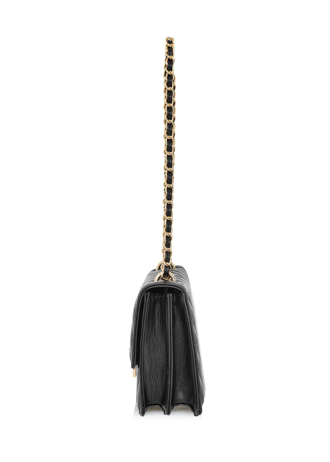 Black quilted women's handbag TOREC-0528D-99(Z25) - side view of the product on a white background.