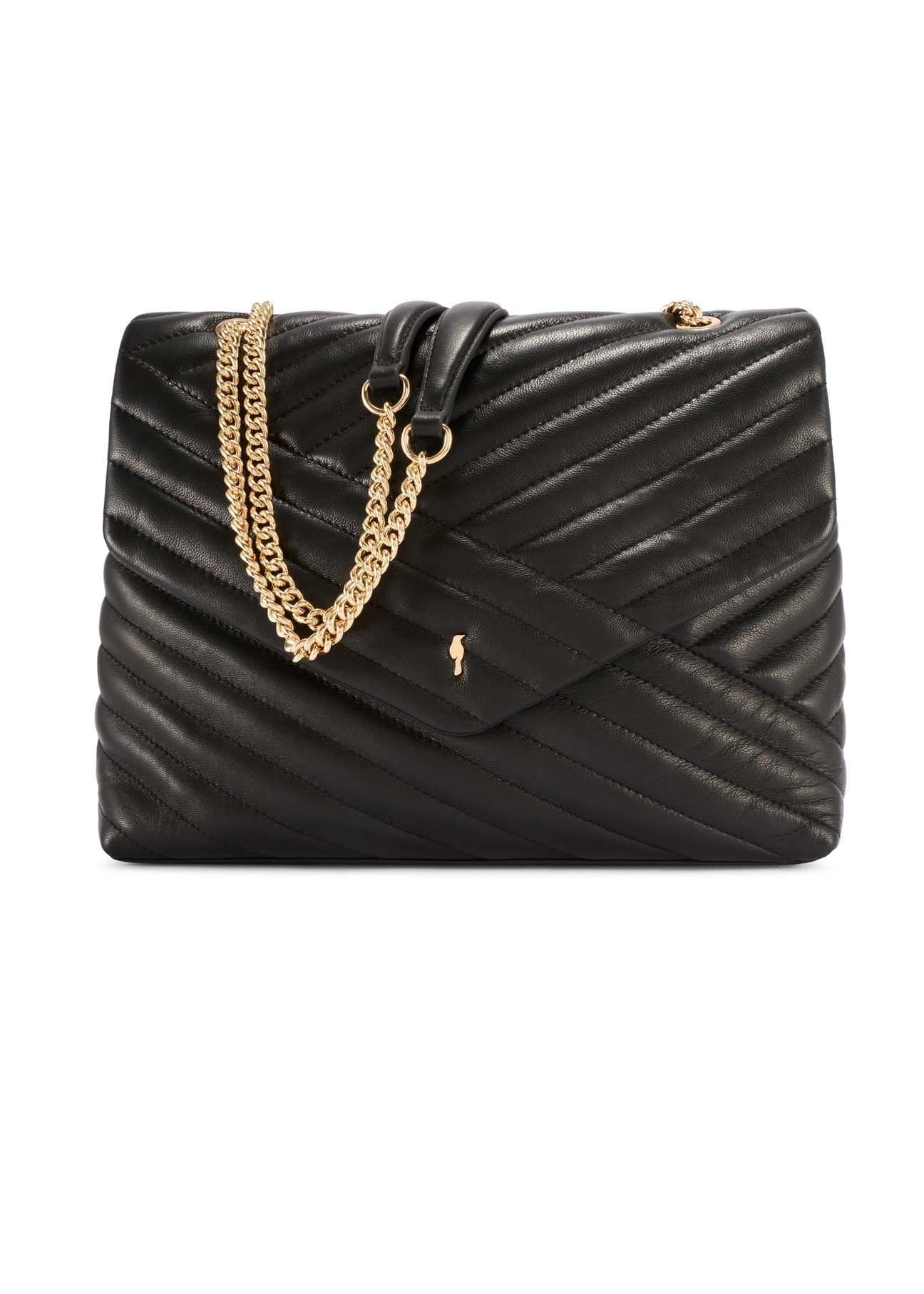 Black leather women's handbag with quilting TORES-1286-99(W26), product view from the front on a white background.