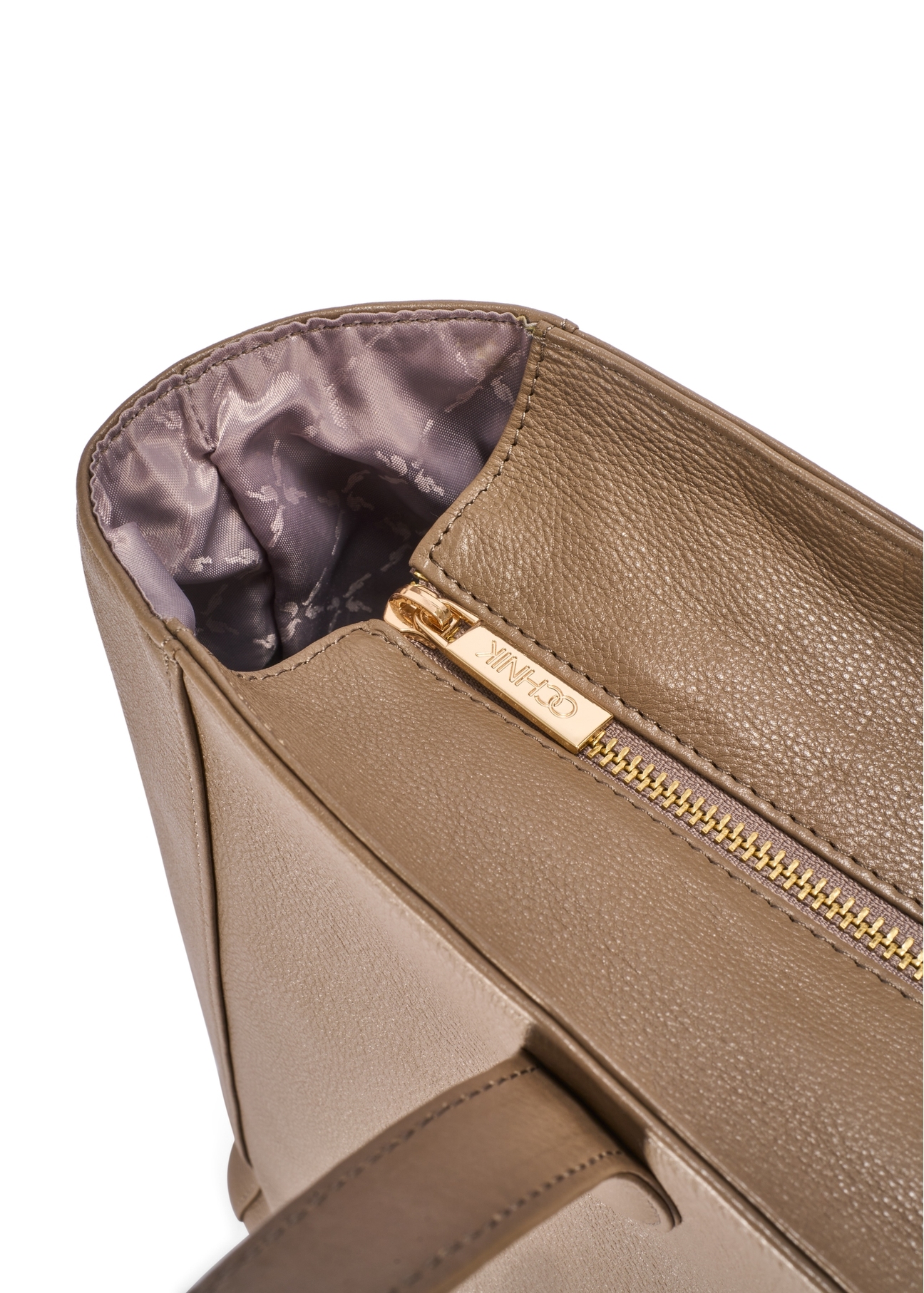 Dark brown leather women's shopper bag TORES-0971 F-1K(W26) - close-up detail, on white background.
