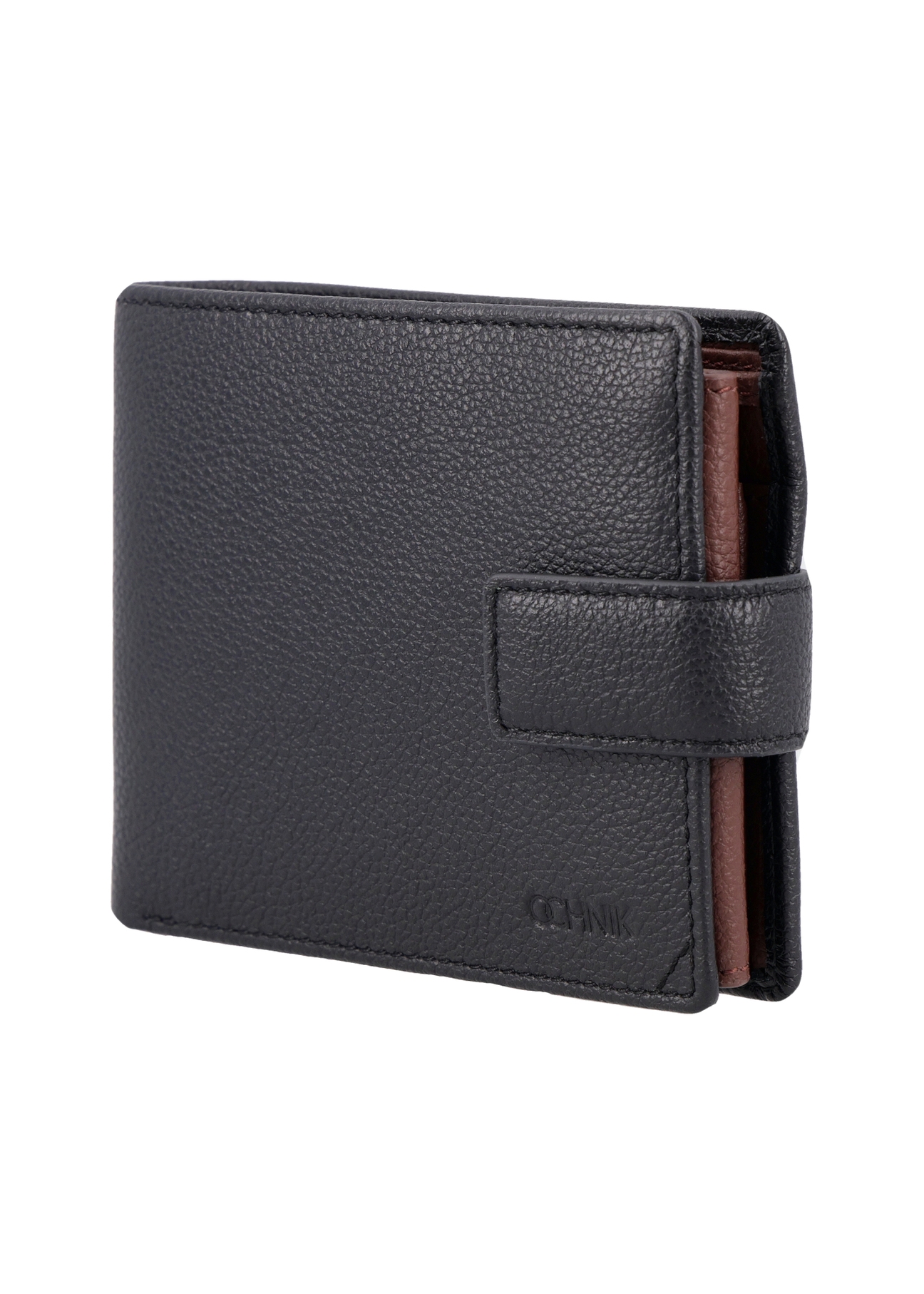 Black men's leather wallet PORMS-0719-99(Z26) - diagonal view of the product, on a white background.
