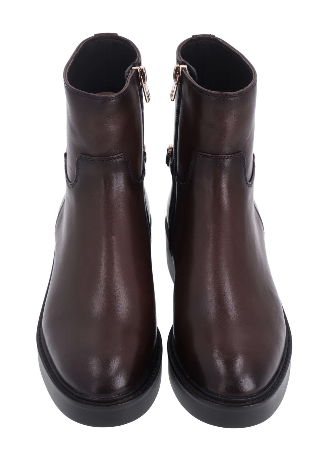 Women's dark brown leather ankle boots BUTYD-1290-1I(Z26), front product view on white background.