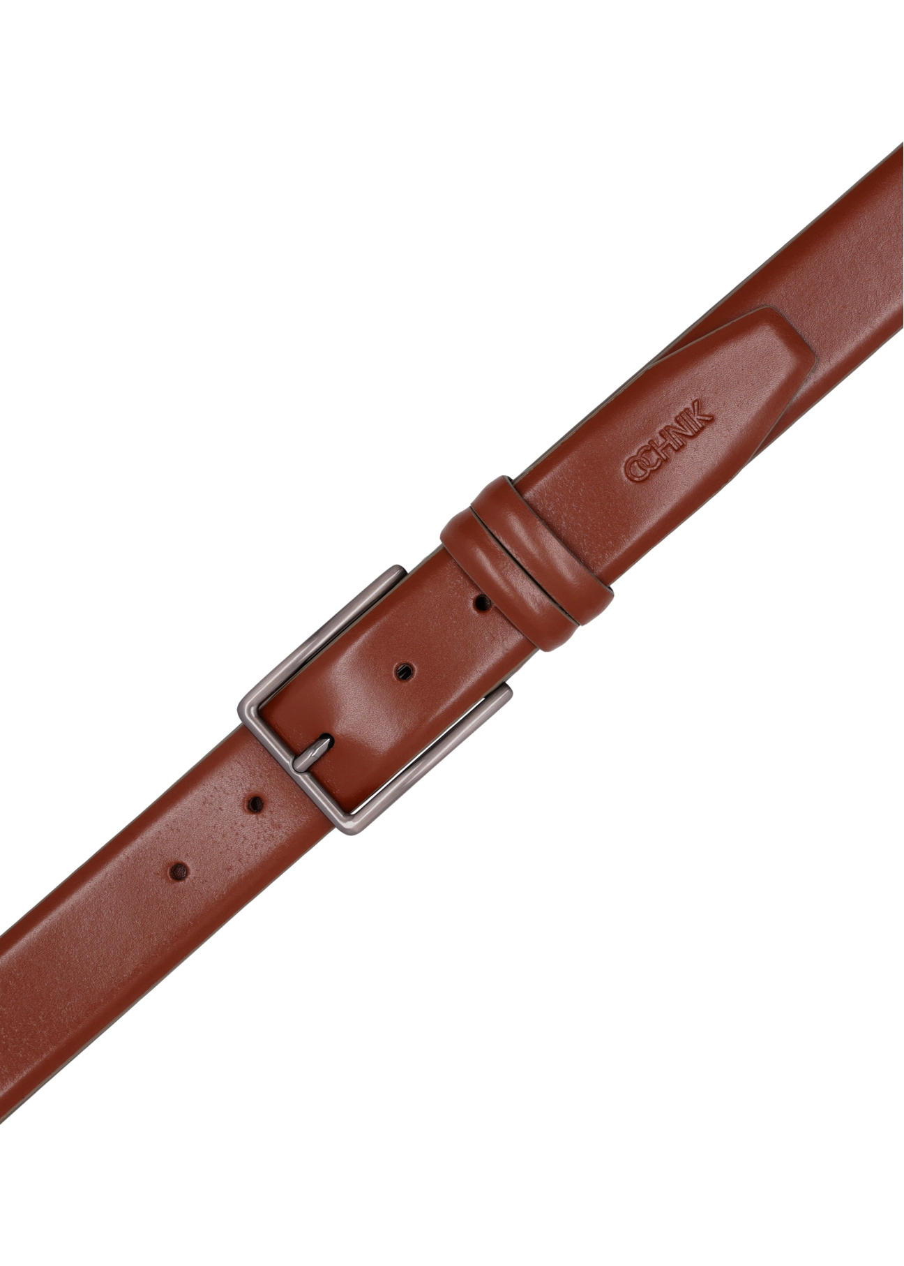 Cognac men's leather belt PASMS-0284-1F(Z26), top view of the product on a white background.