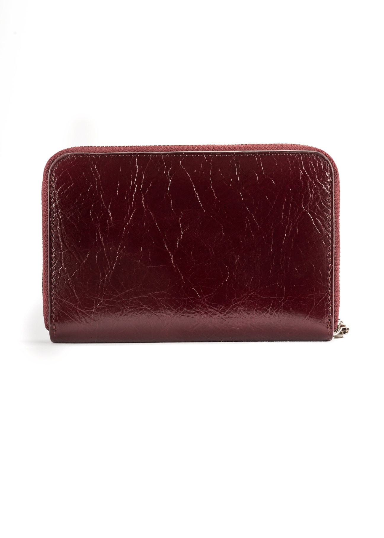 Women's leather burgundy wallet PORES-0966-49(Z25), back view of the product on a white background.