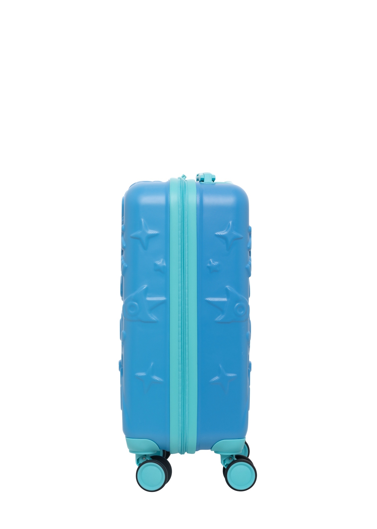 Small blue suitcase on wheels WALAB-0087-7B-18(W26), side view of the product on a white background.