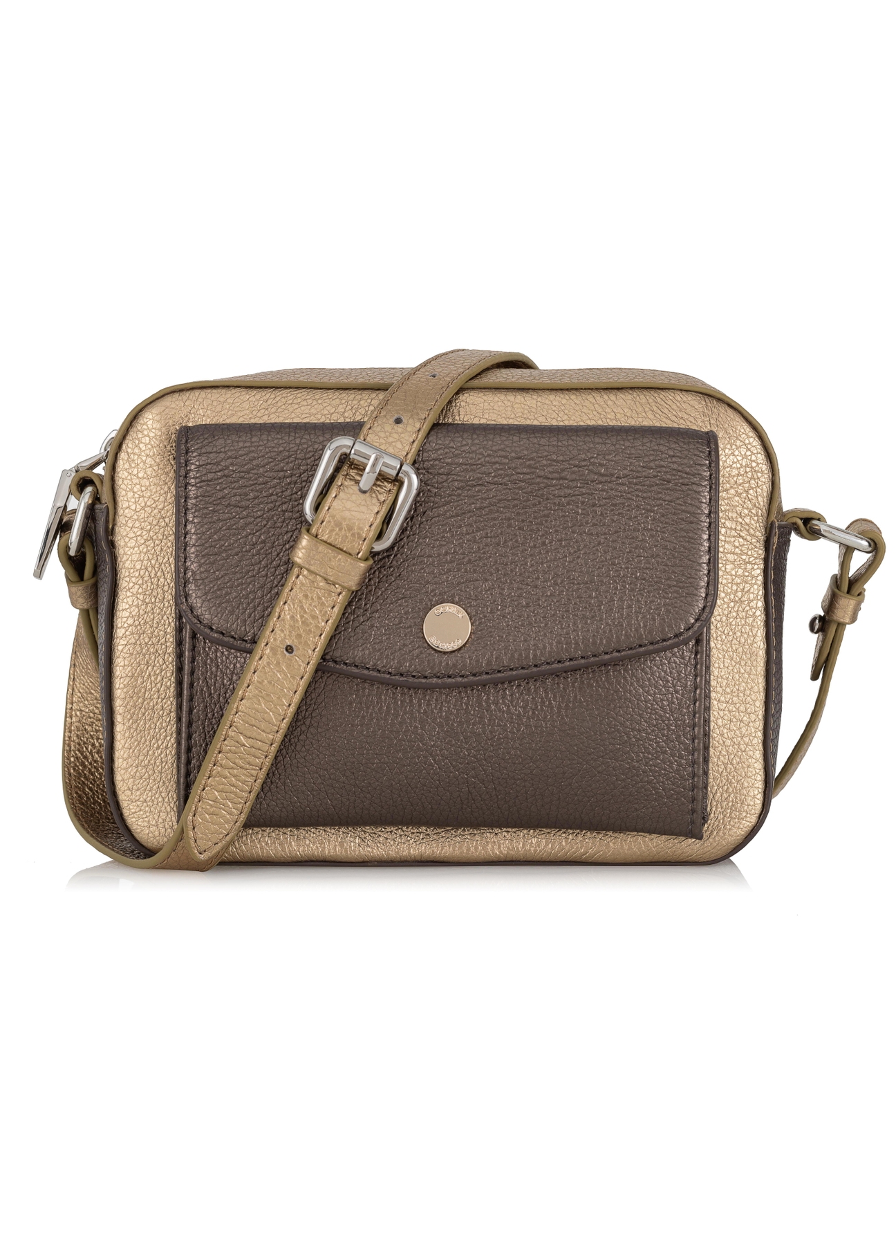 Women's gold leather postbag TORES-0951-28(Z23)-01