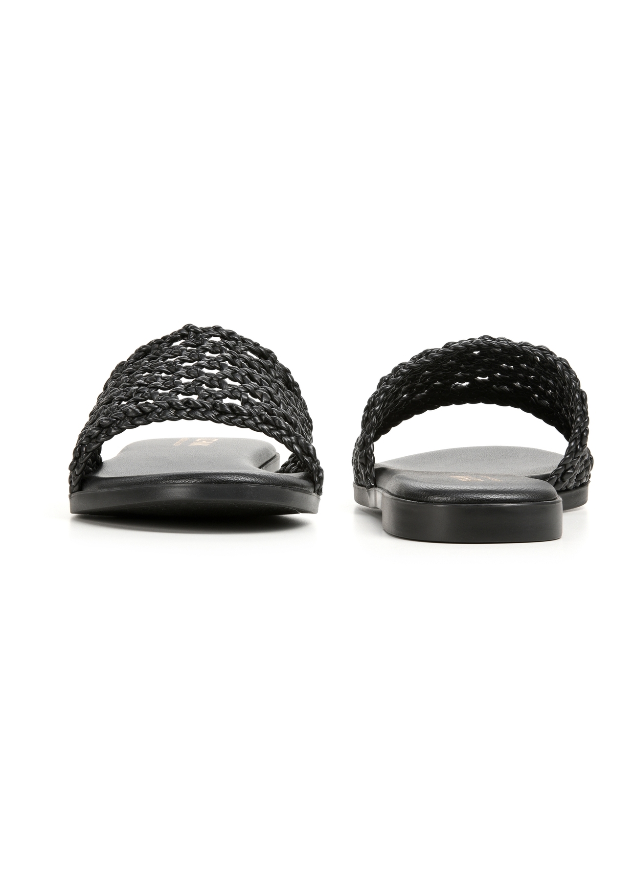 Women's black braided flip-flops BUTYD-1253-99(W26), front and back product view on white background.