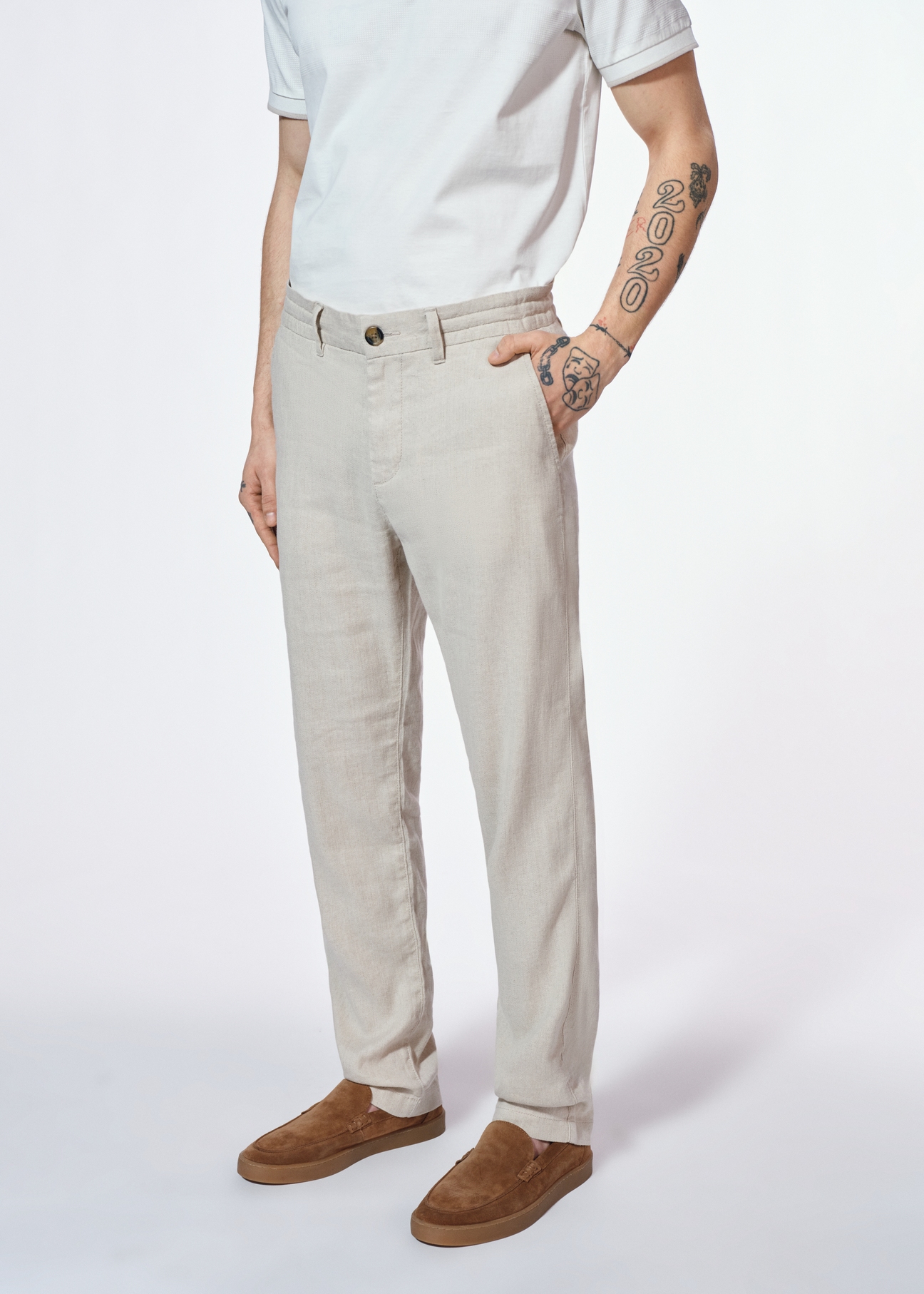 Beige linen trousers SPOMT-0108-81(W25)-01