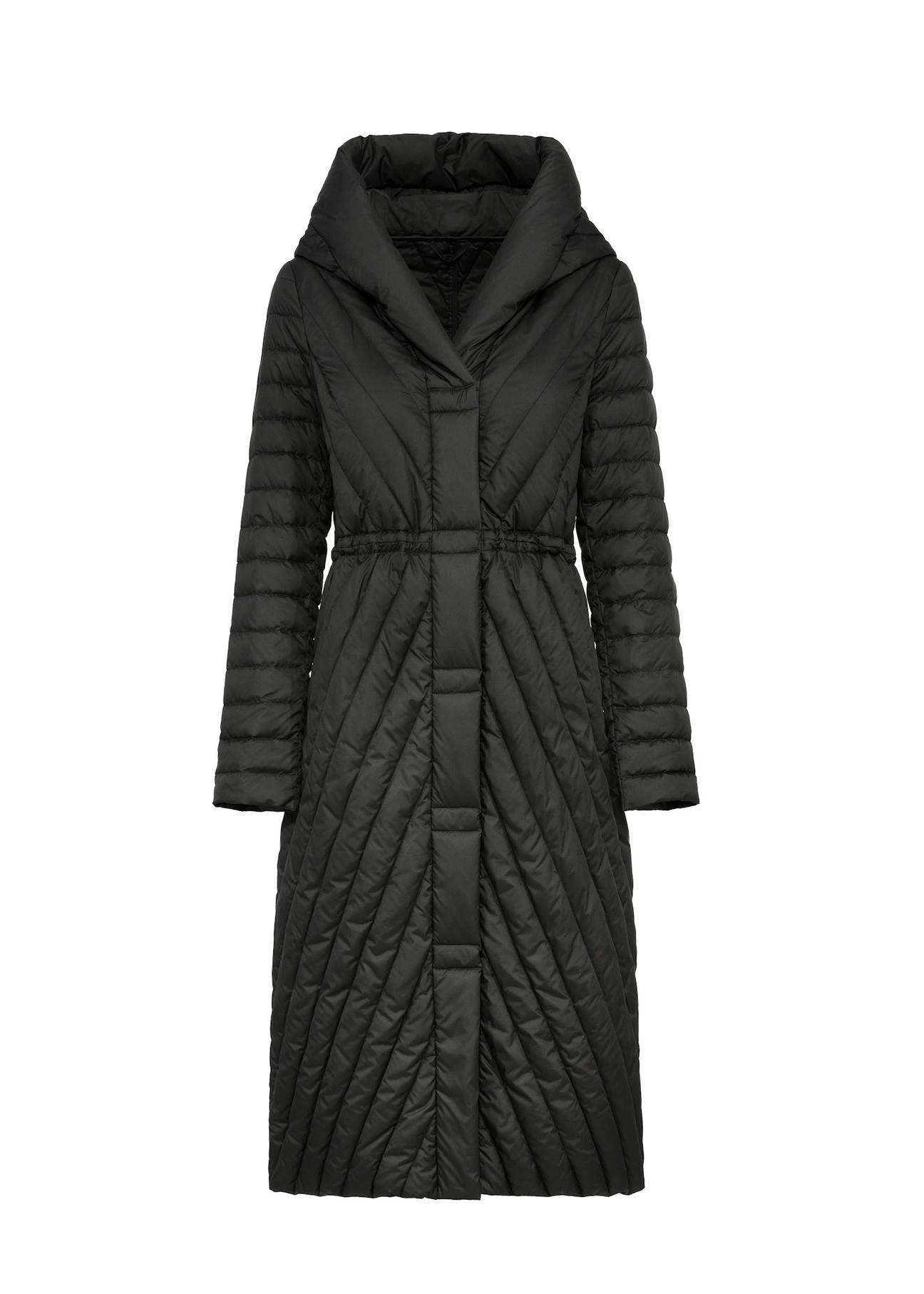 Women's long quilted jacket KURDT-0523-98(Z25), front product view on white background.