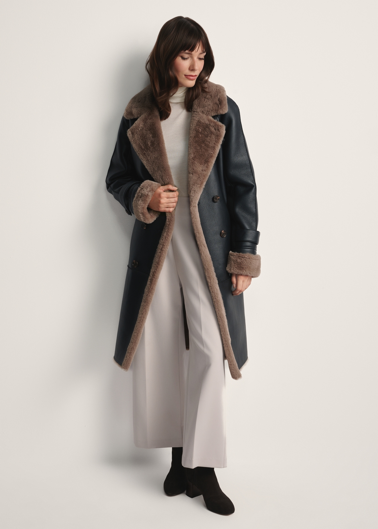 Black long women's sheepskin coat KOZDP-0012-99(Z25)