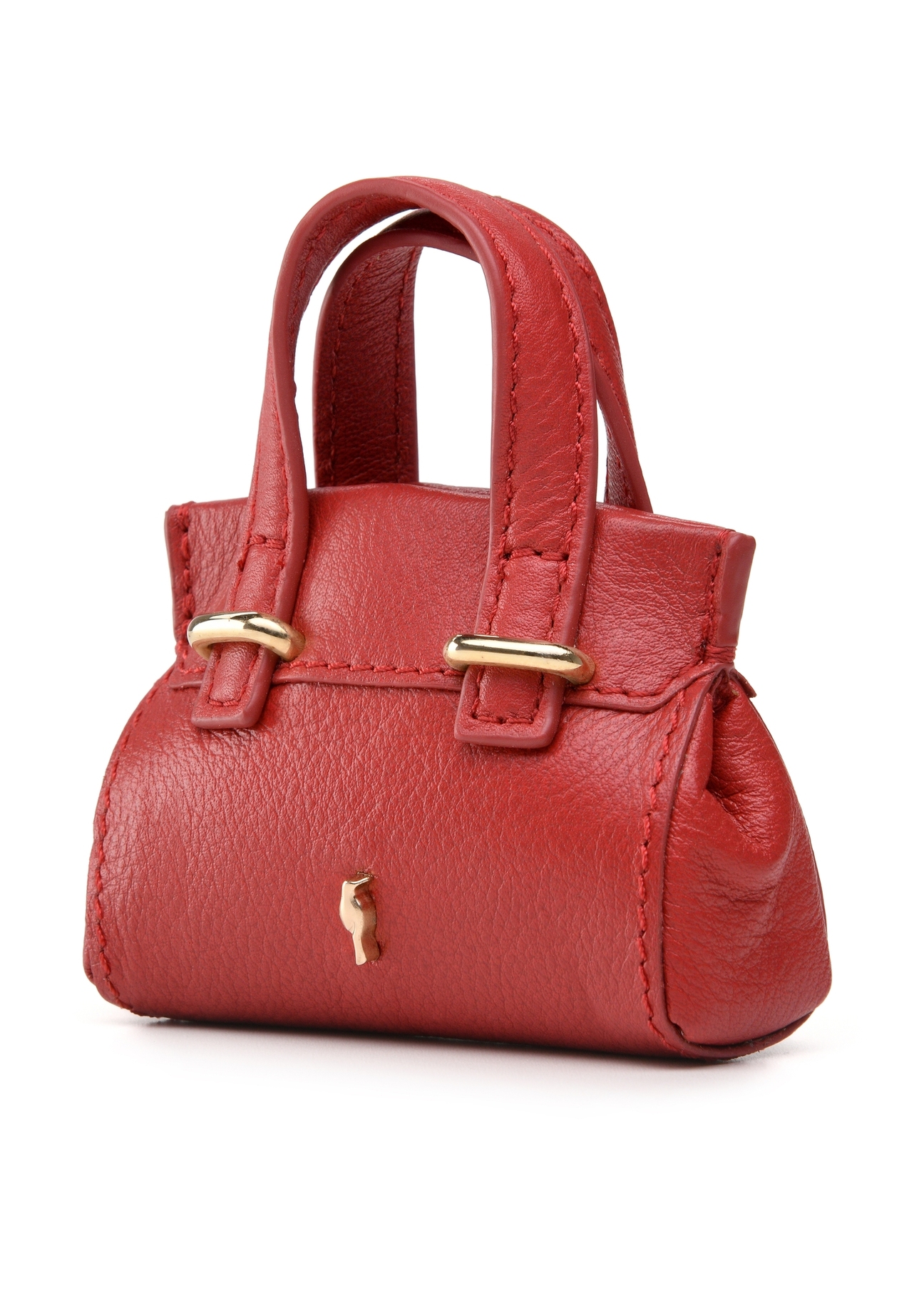 Red leather bag-shaped keychain BRELOK-0214-42(Z25), diagonal product view on white background.