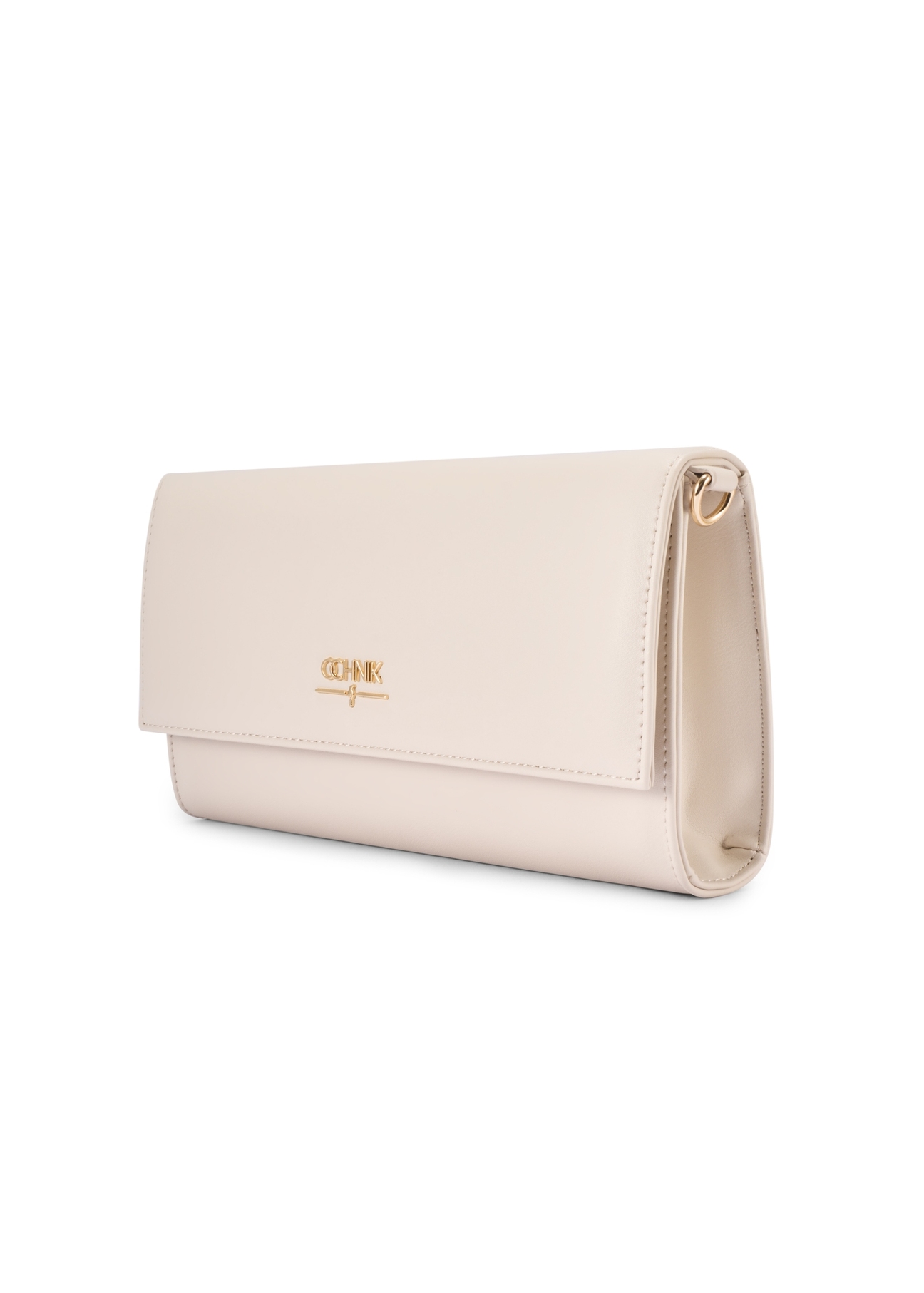 Cream clutch bag TOREC-1210-0B(W26) - diagonal product view, on a white background.