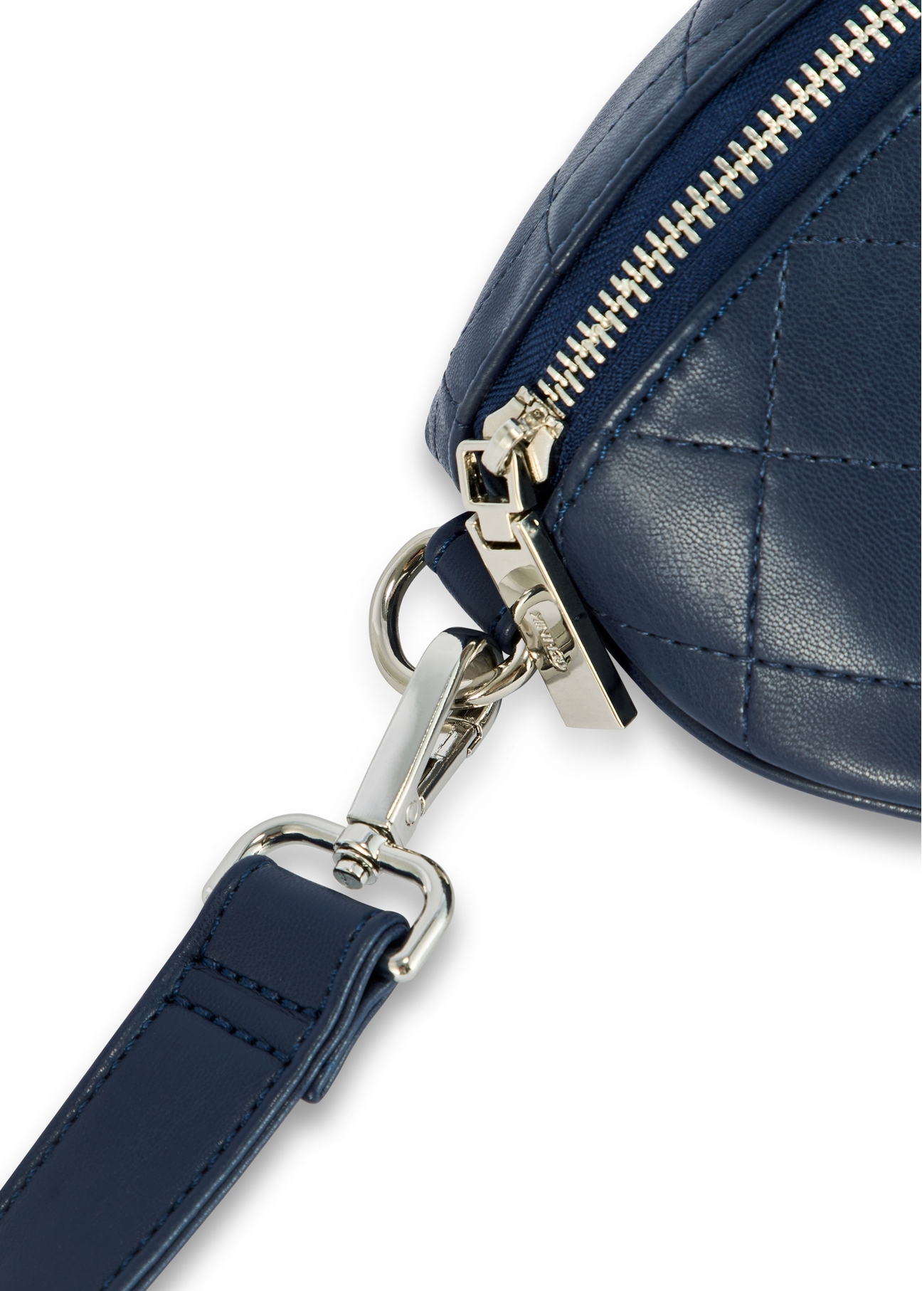 Small navy blue women's waist bag TOREC-0878B-69(Z25), close-up of the product detail, view on a white background.