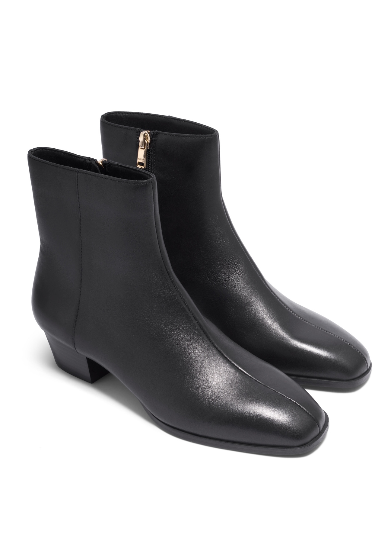 Black leather women's ankle boots BUTYD-1303-99(Z26), diagonal product view on a white background.