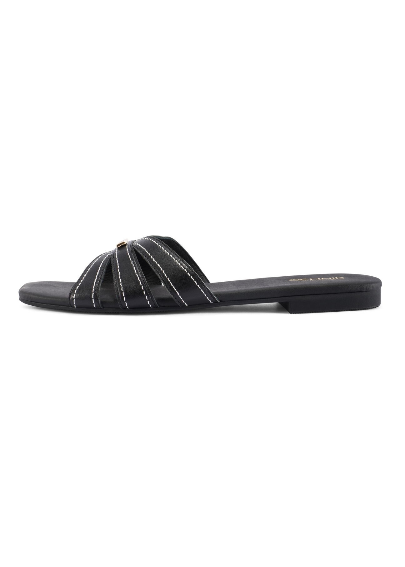 Black women's flip-flops with stitching BUTYD-1223-99(W26), side view of the product on a white background.