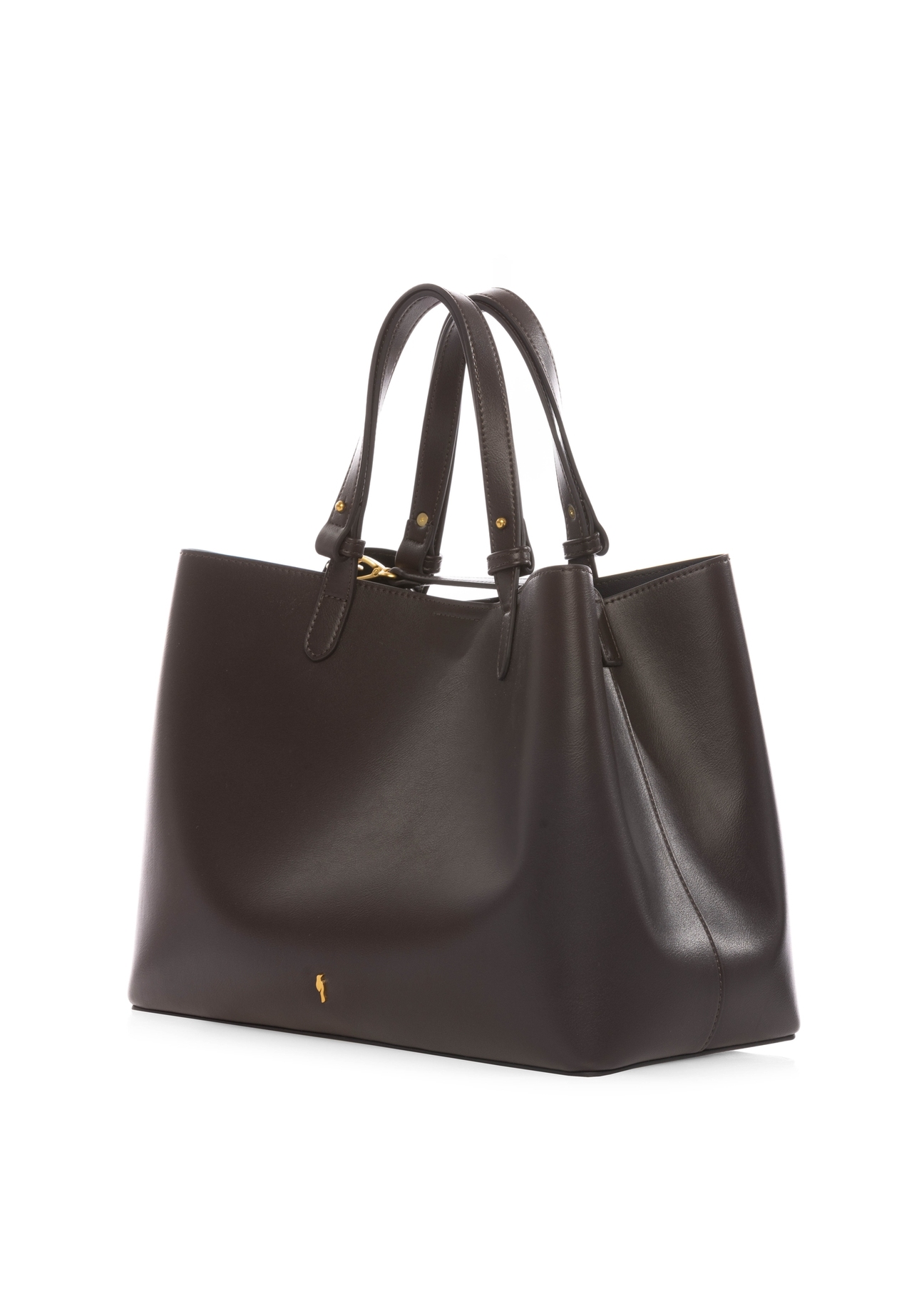 Brown women's shopper bag TOREC-1240-1H(W26), diagonal product view on white background.